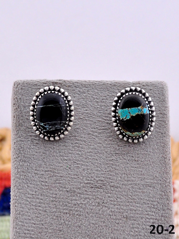 Southwest Made Black Jack Turquoise & Sterling Silver Post Earrings