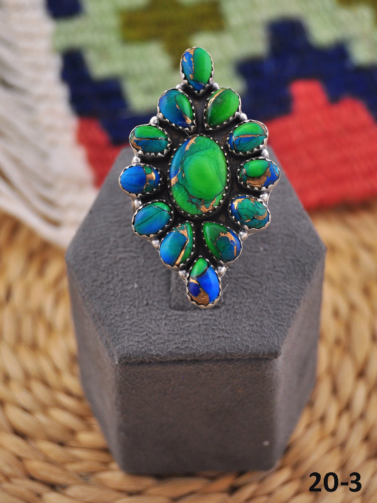 Southwest Handmade Peacock Dahlia & Sterling Silver Adjustable Ring