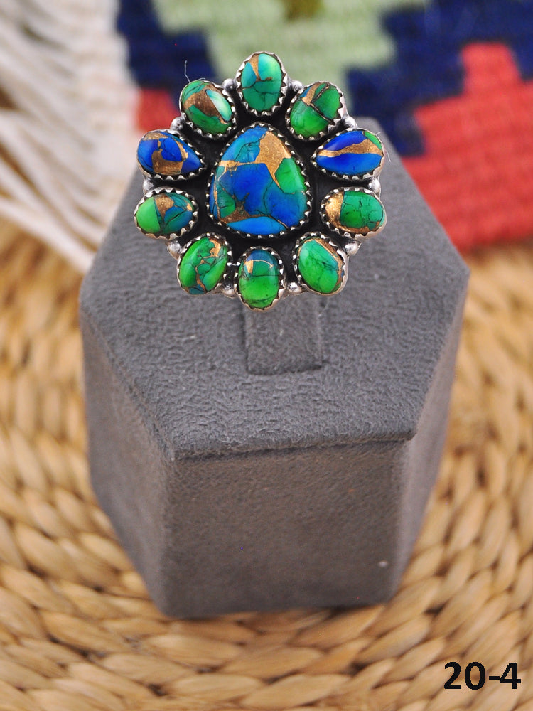 Southwest Handmade Peacock Dahlia & Sterling Silver Adjustable Ring