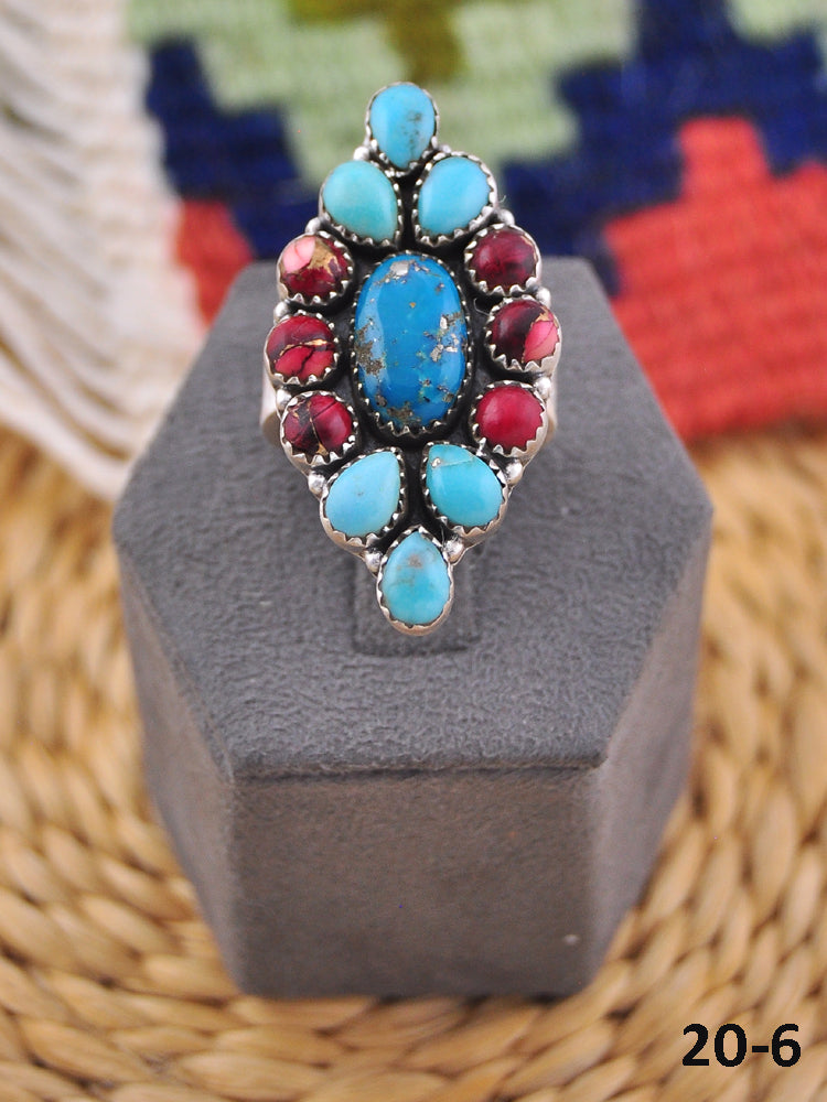 Southwest Handmade Multi Stone & Sterling Silver Adjustable Ring