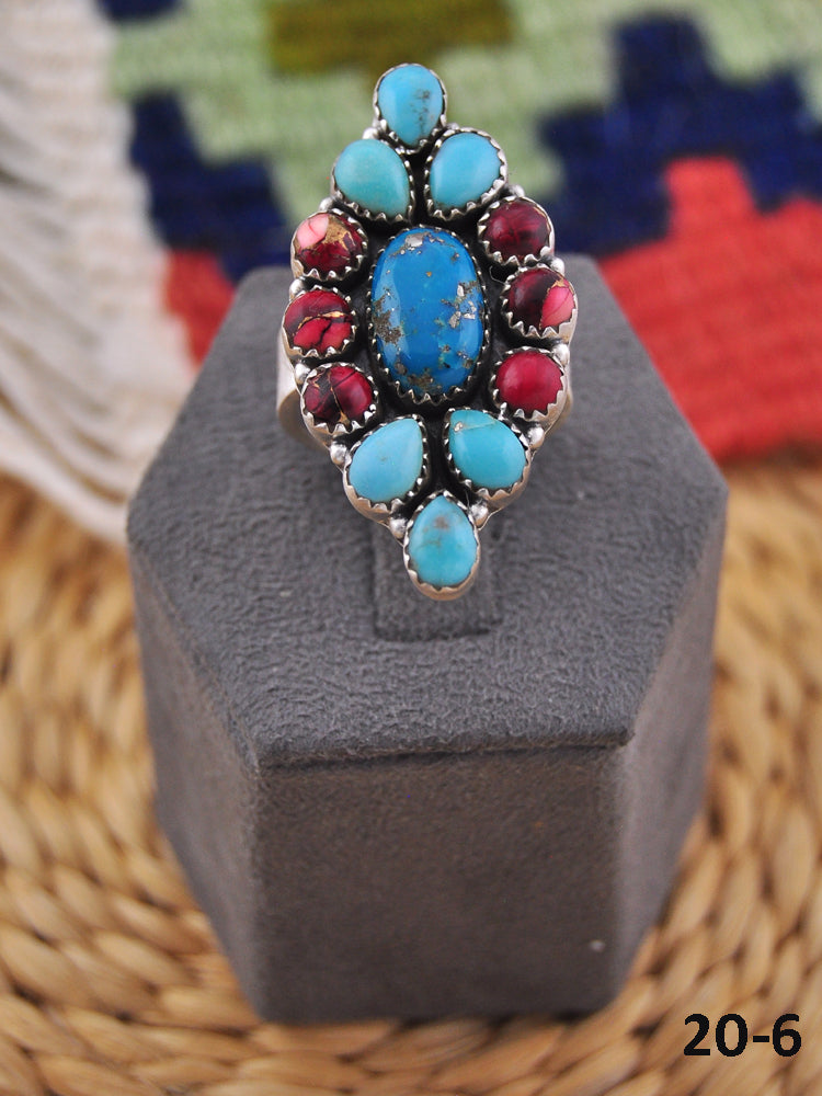 Southwest Handmade Multi Stone & Sterling Silver Adjustable Ring