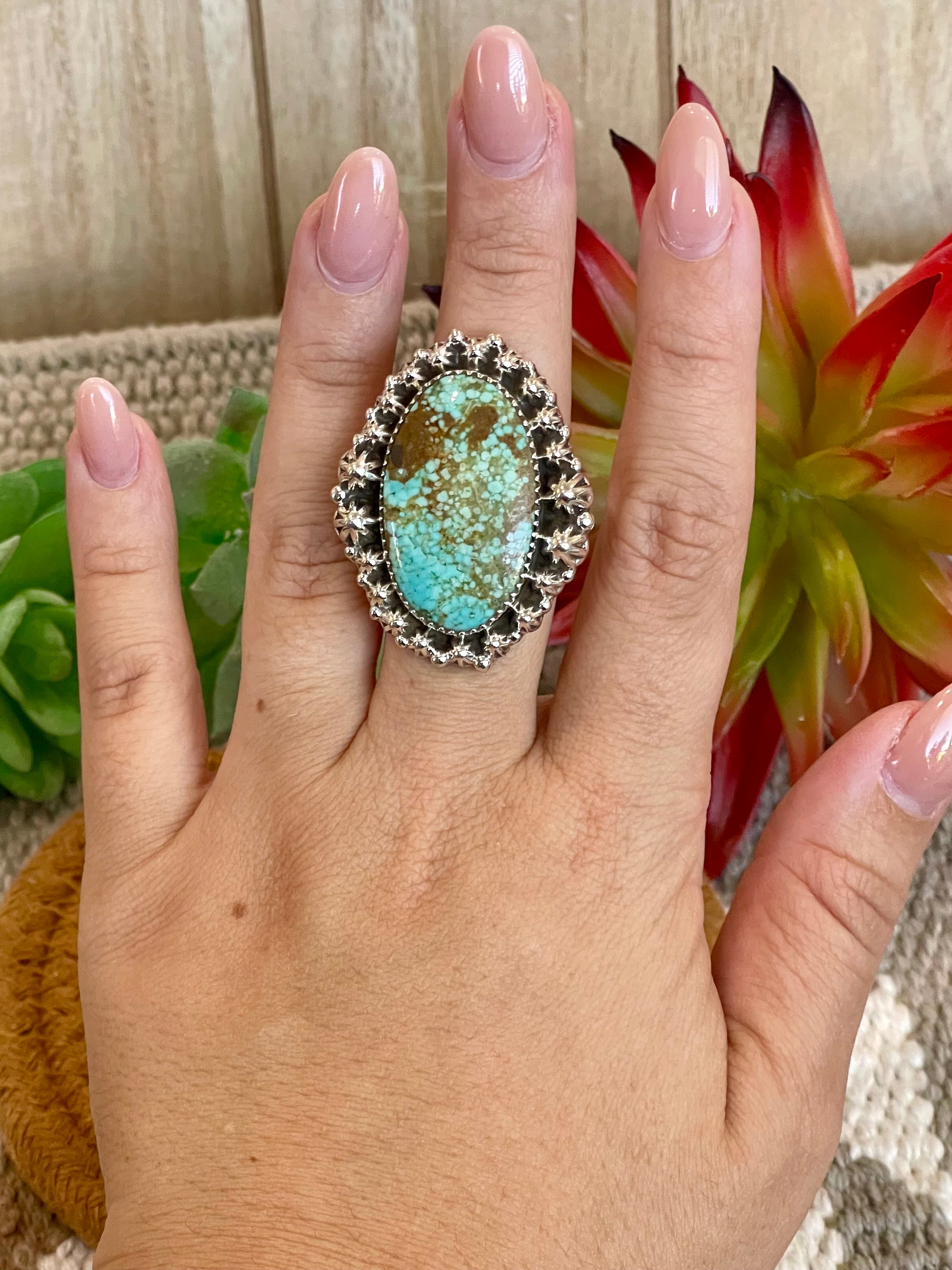 Southwest Handmade Number 8 Turquoise & Sterling Silver Adjustable Ring