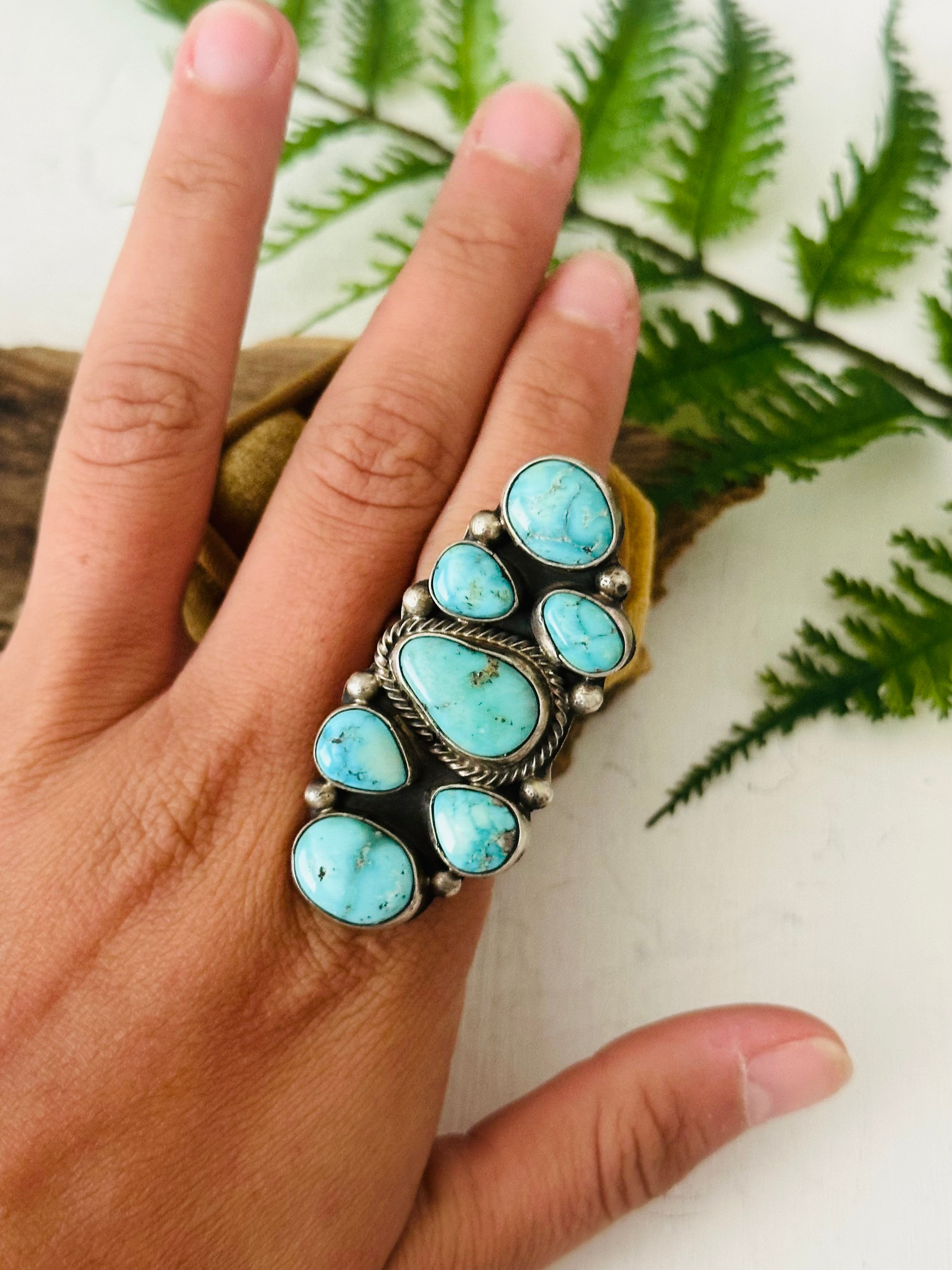 Sheila Becenti White Water Turquoise & Sterling Silver Adjustable Cluster Ring