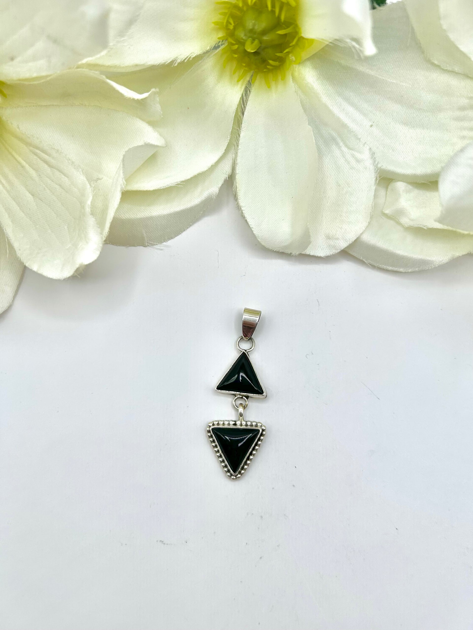 Navajo Made Onyx & Sterling Silver Pendant