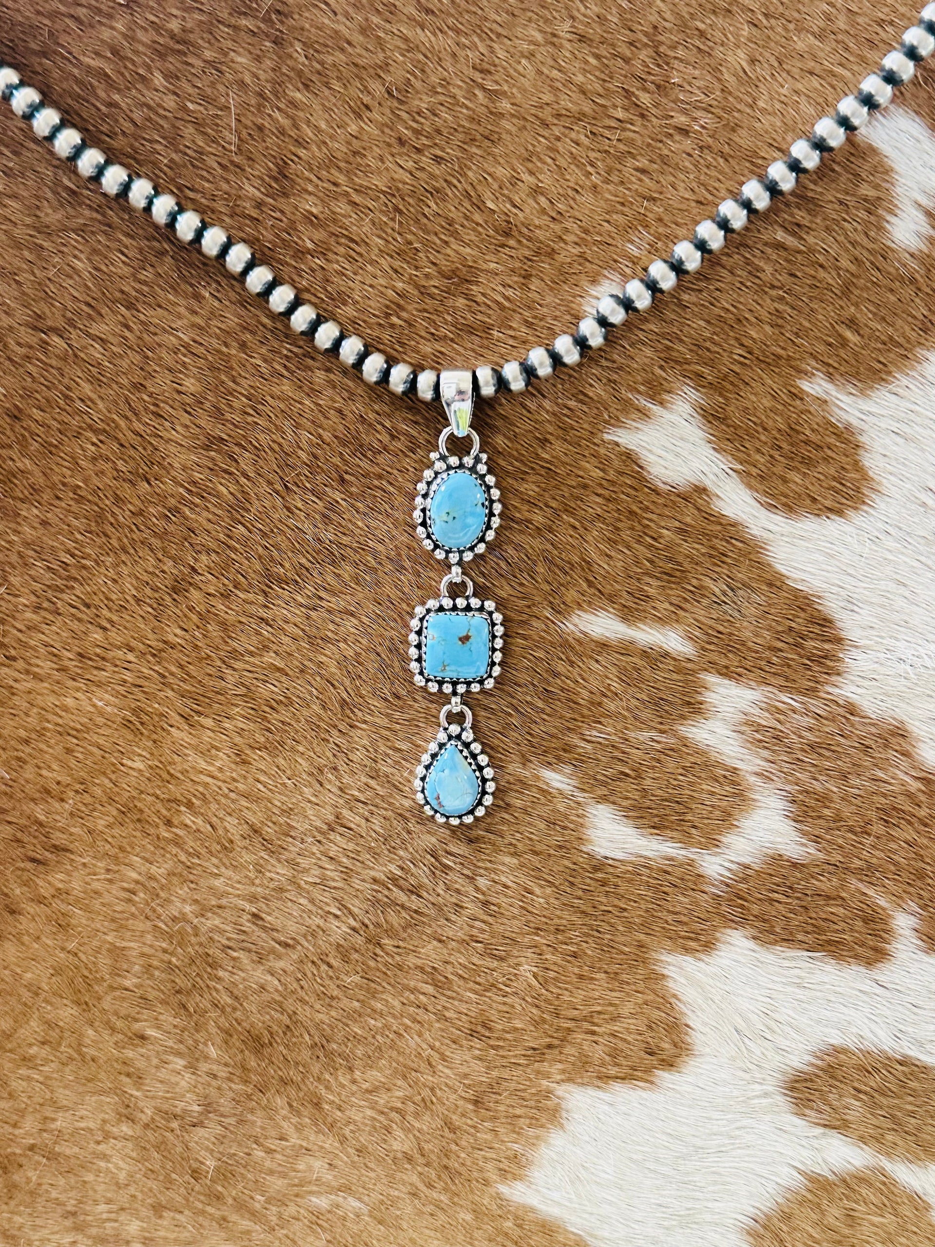 Southwest Handmade Golden Hills Turquoise & Sterling Silver Cluster Pendant