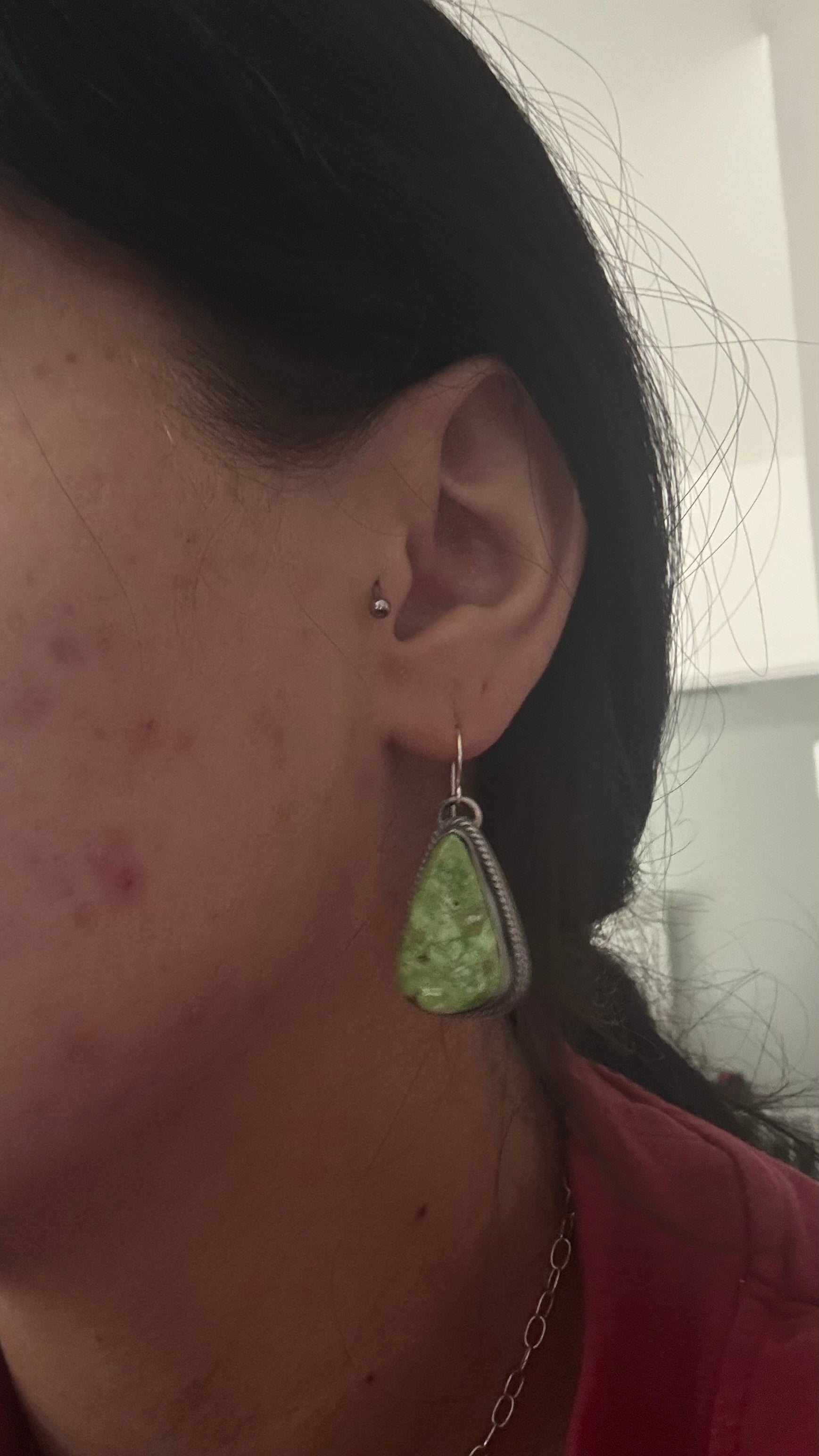 Navajo Made Pixie Turquoise & Sterling Silver Dangle Earrings