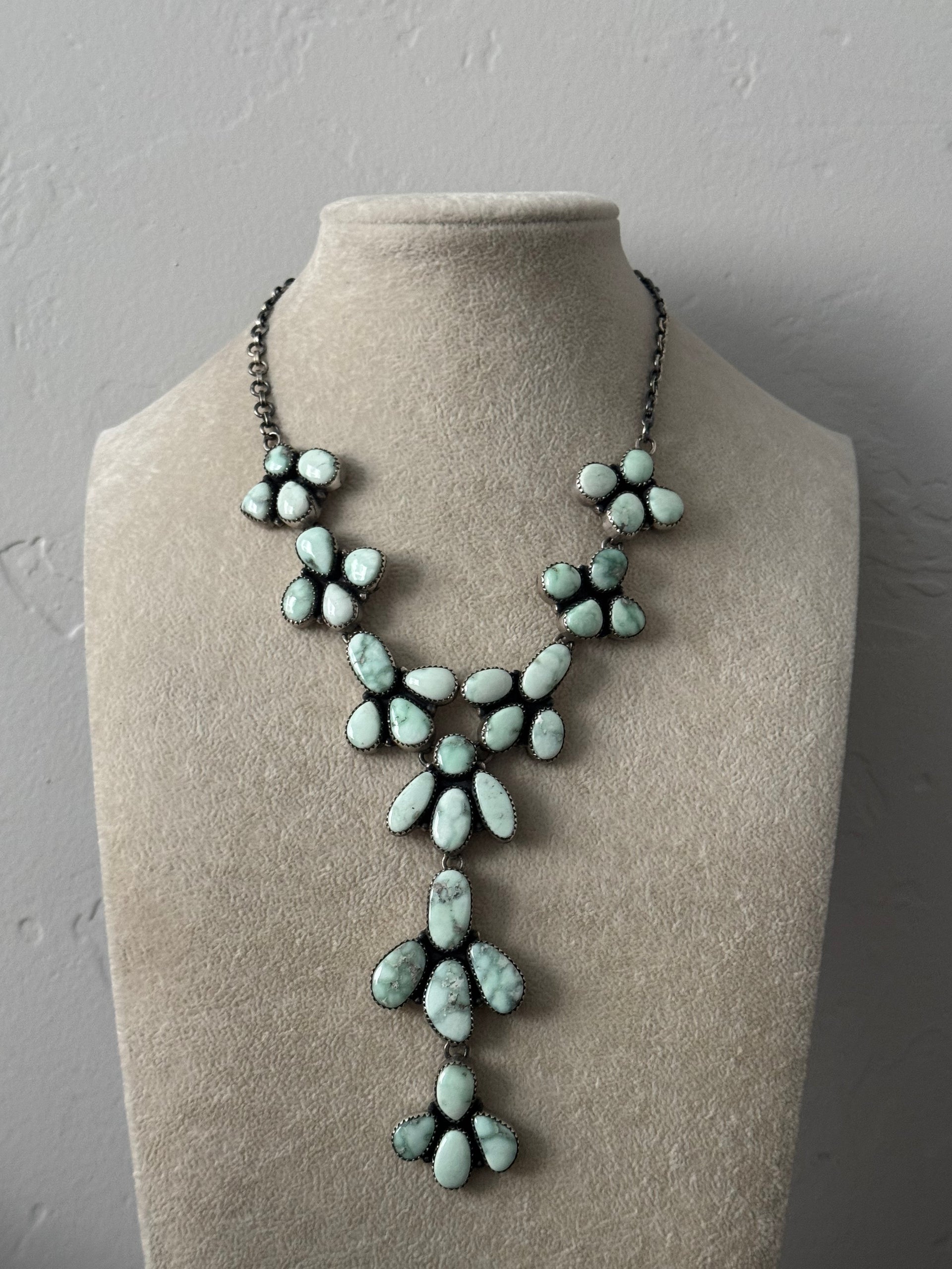 Southwest Handmade Paloma Variscite & Sterling Silver Cluster Necklace