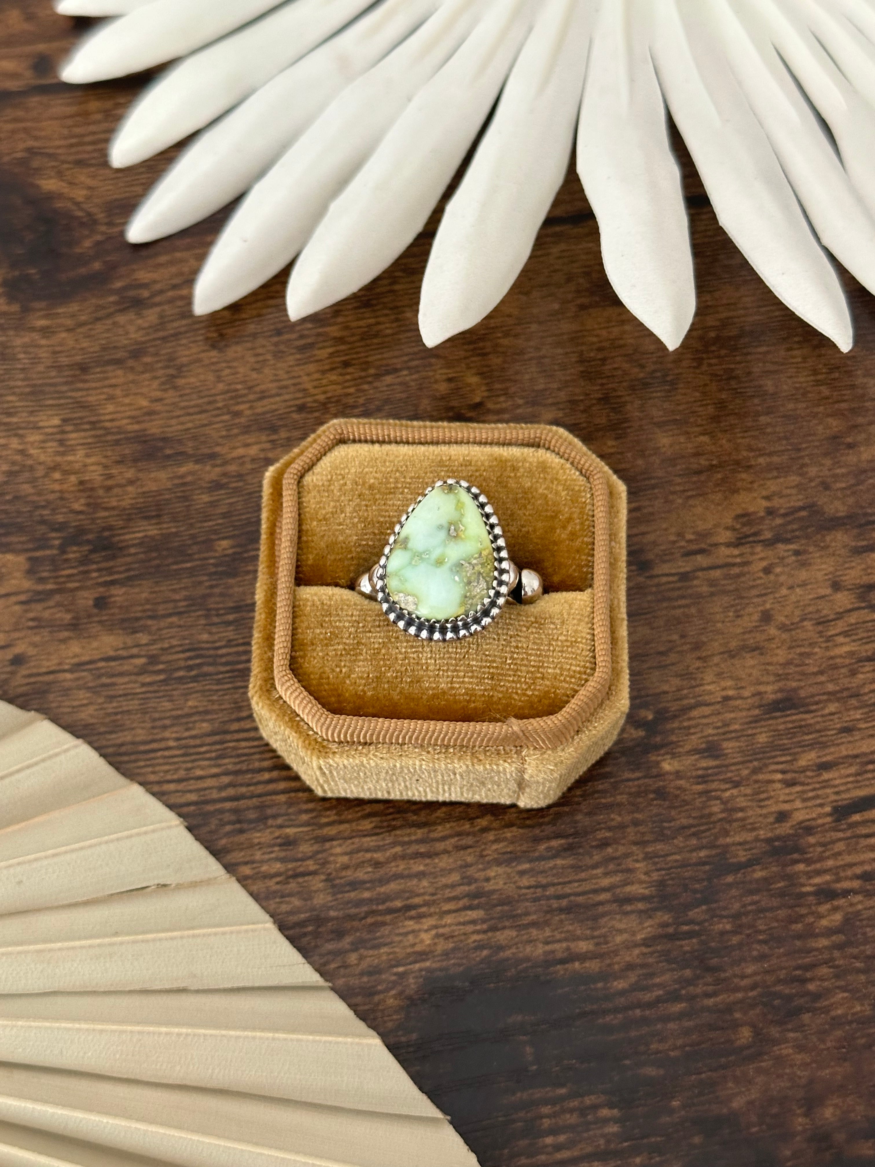 Southwest Handmade Palomino Variscite & Sterling Silver Adjustable Ring