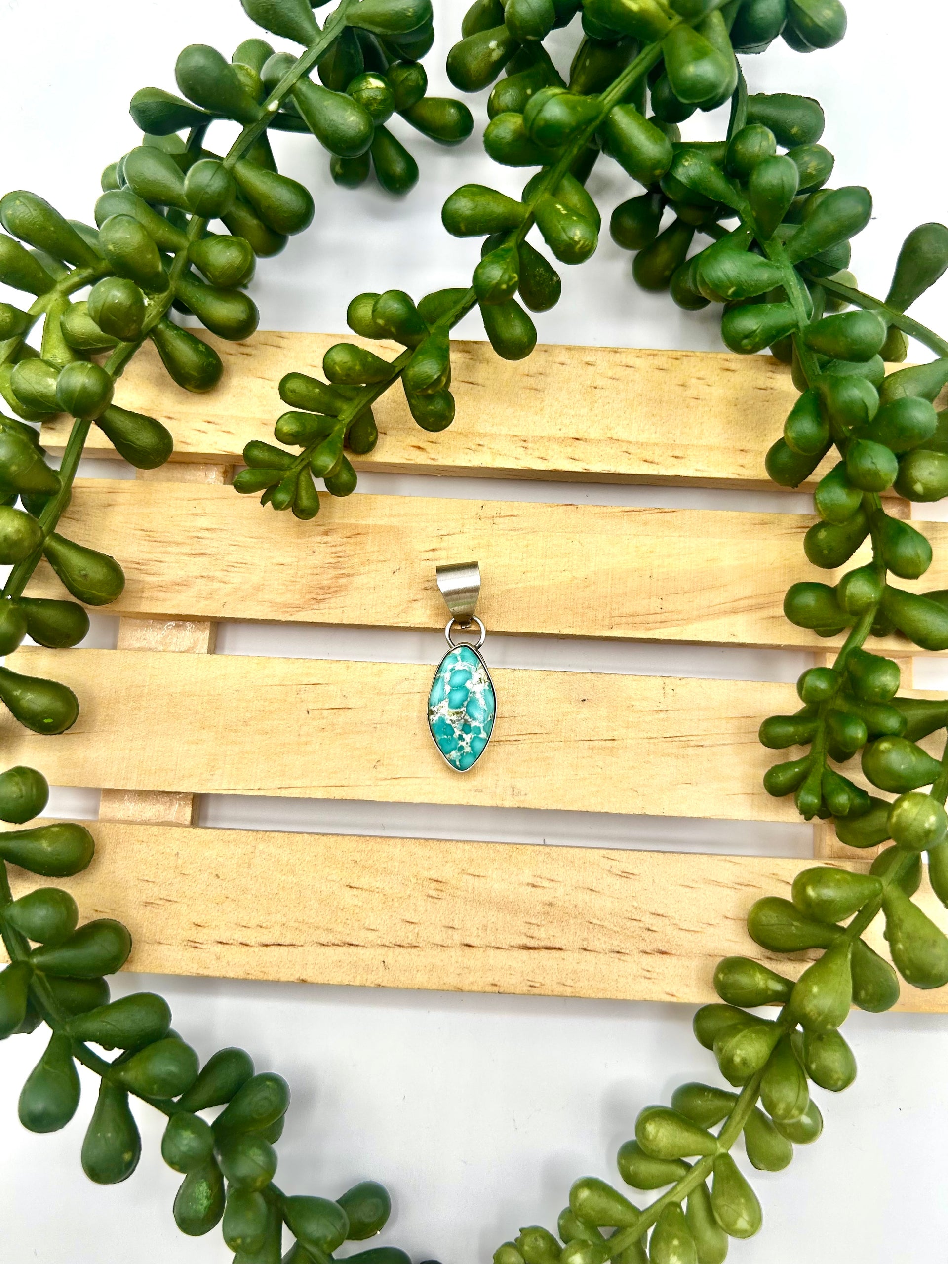 Navajo Made White Water Turquoise & Sterling Silver Pendant