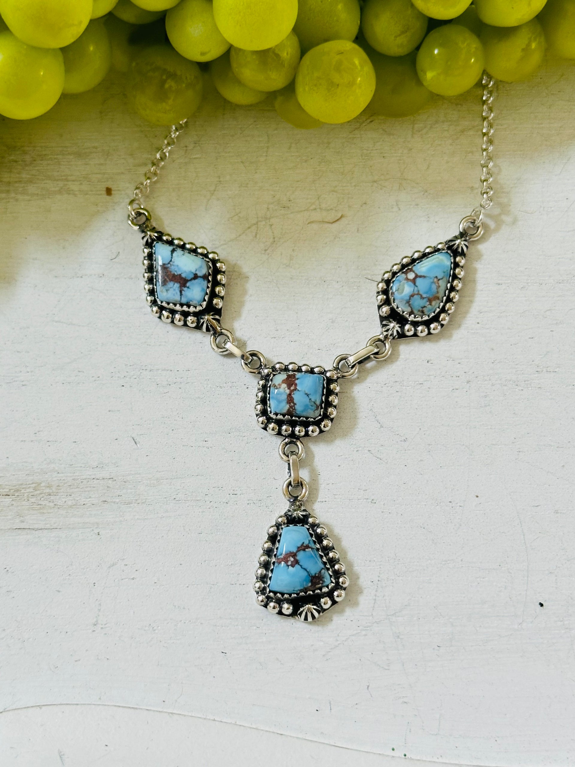 Southwest Handmade Golden Hills Turquoise & Sterling Silver Lariat Necklace