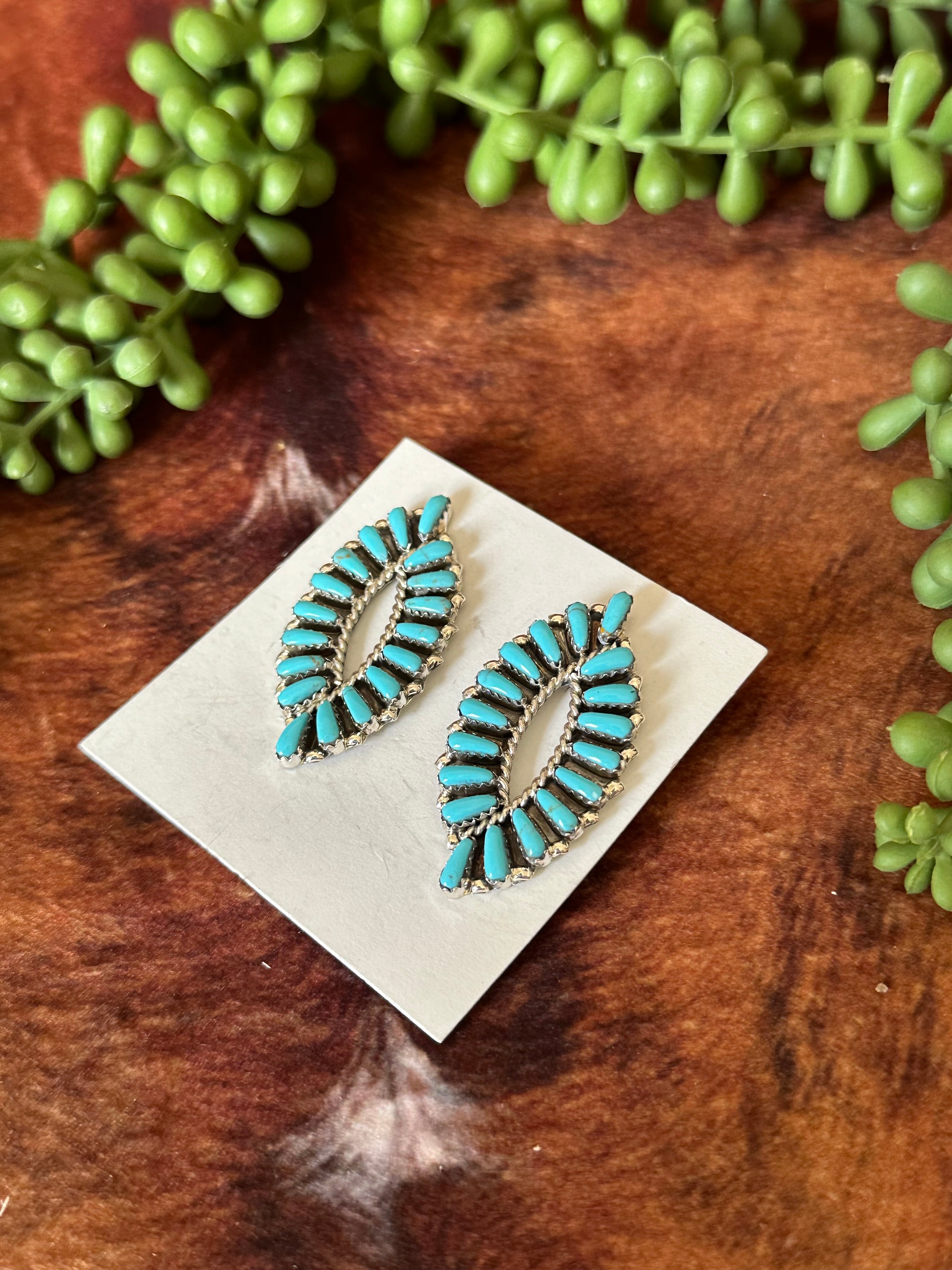 Tamara Benally Turquoise & Sterling Silver Post Dangle Earrings