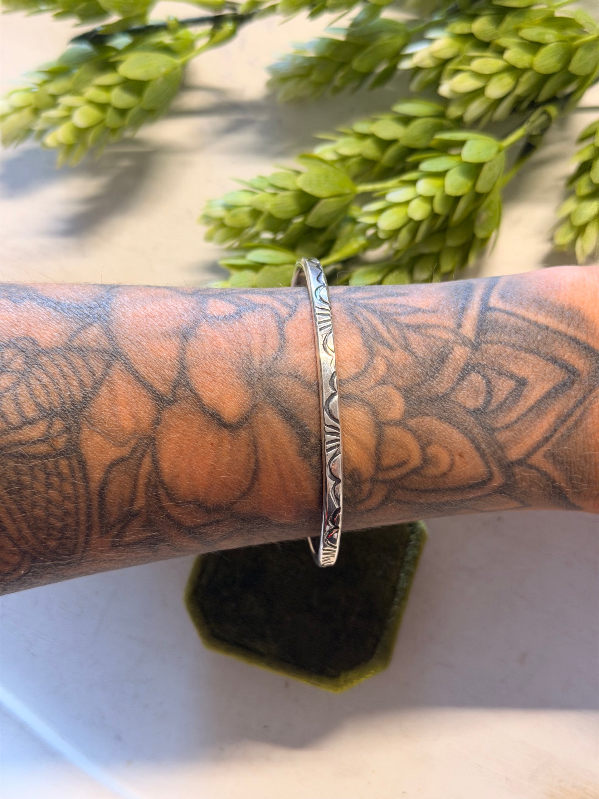 Navajo Made Sterling Silver Stamped Cuff Bracelet