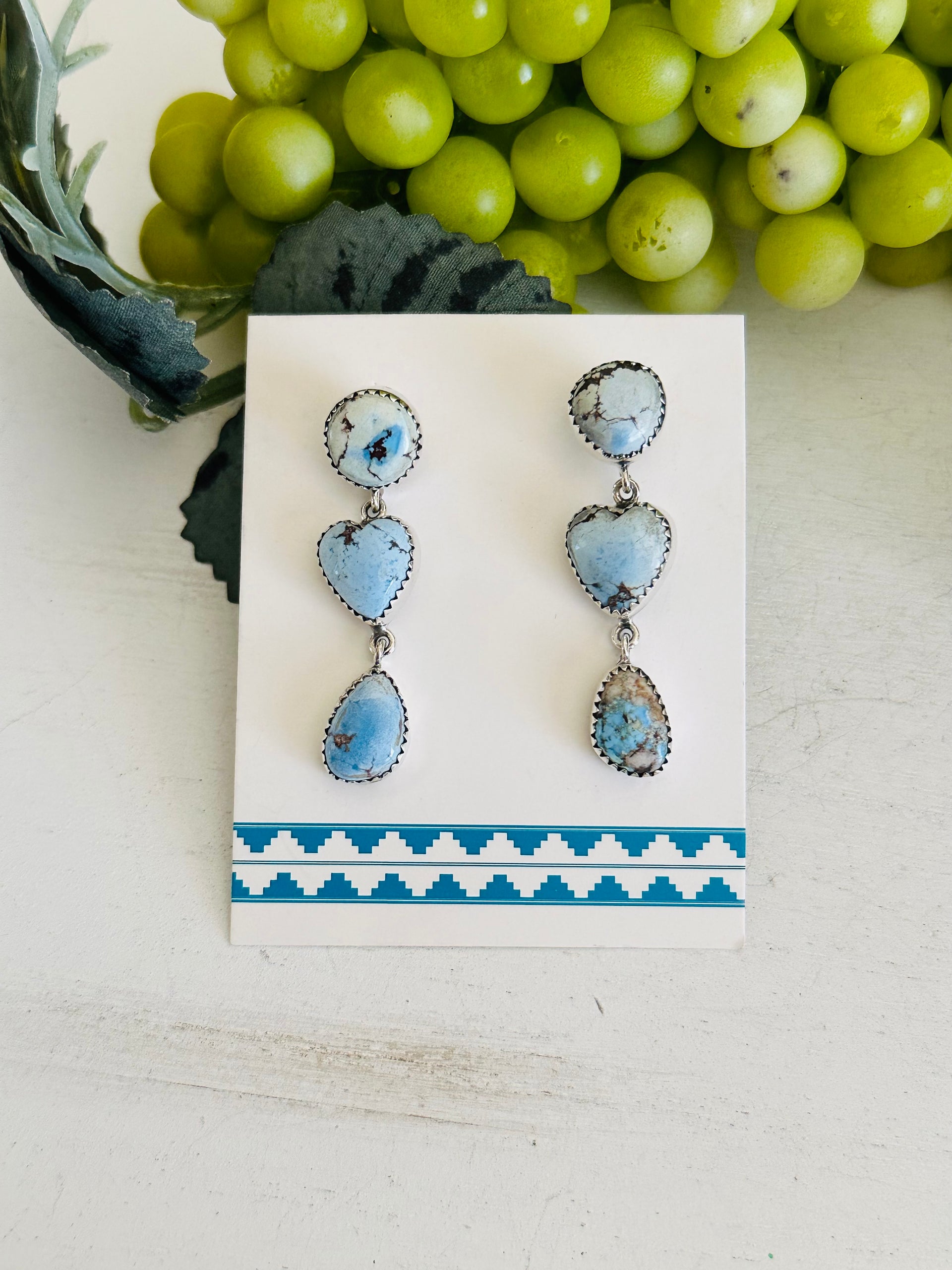 Southwest Handmade Golden Hills Turquoise & Sterling Silver Post Dangle Earrings