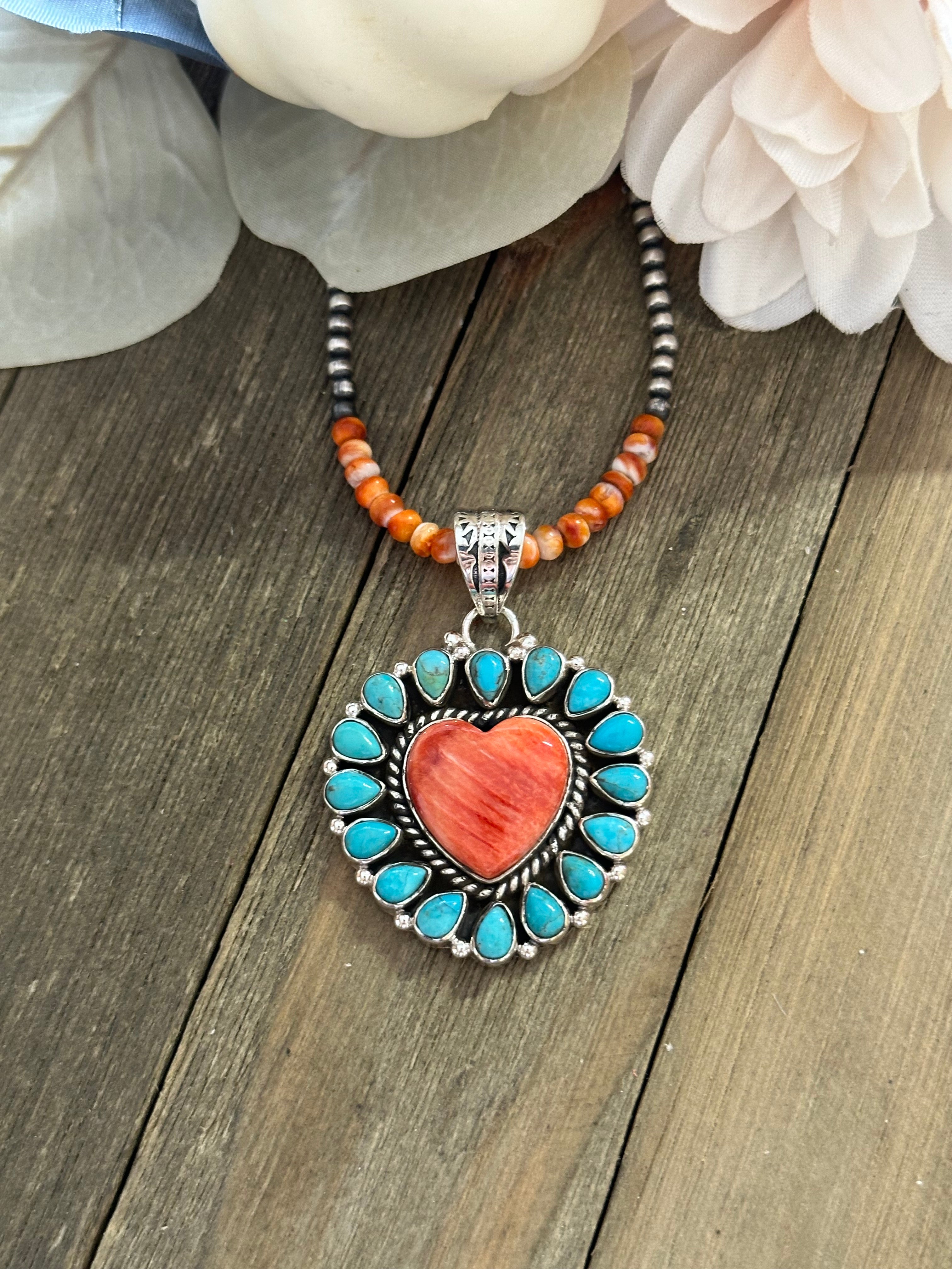 Southwest Handmade Multi Stone & Sterling Silver Heart Pendant