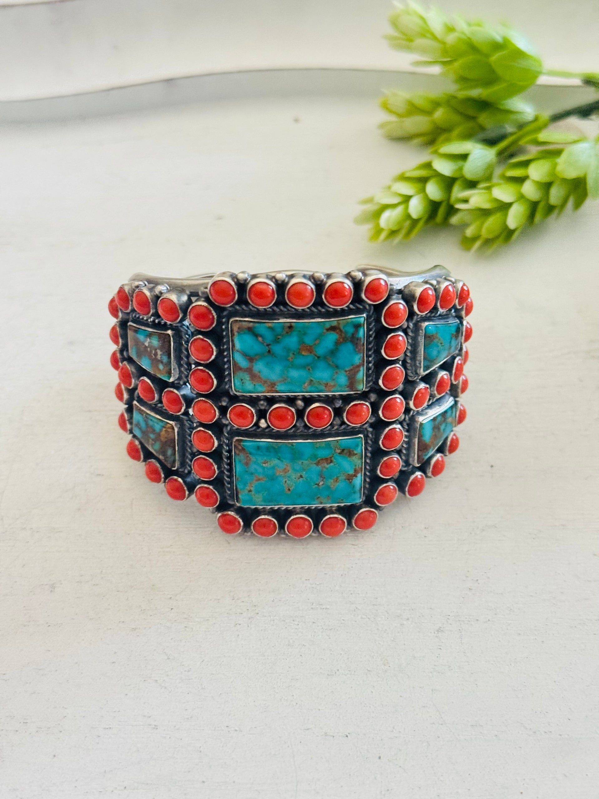 Kirk Smith Multi Stone & Sterling Silver Cluster Cuff Bracelet