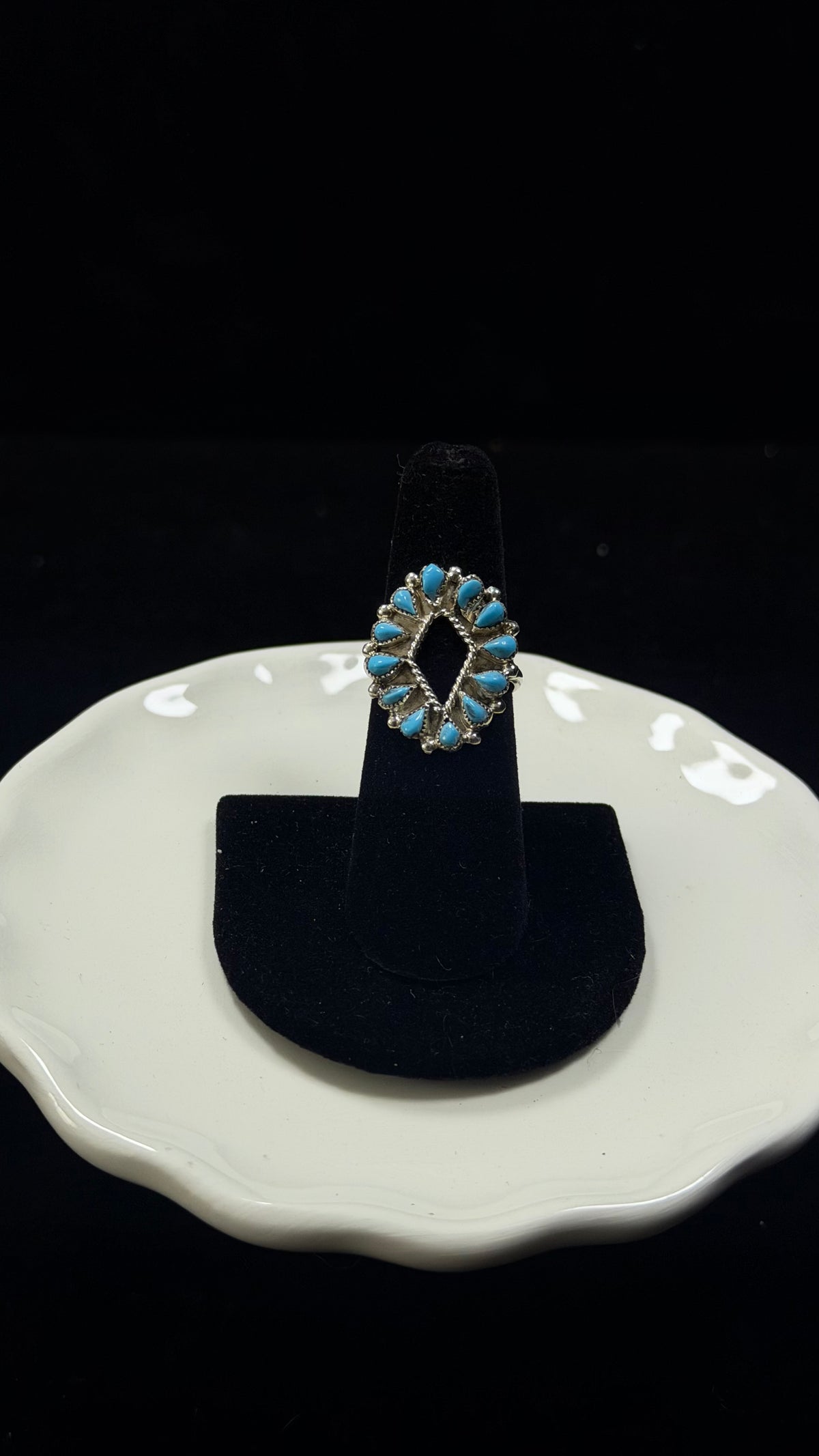 Zuni Made Kingman Turquoise & Sterling Silver Cluster Ring