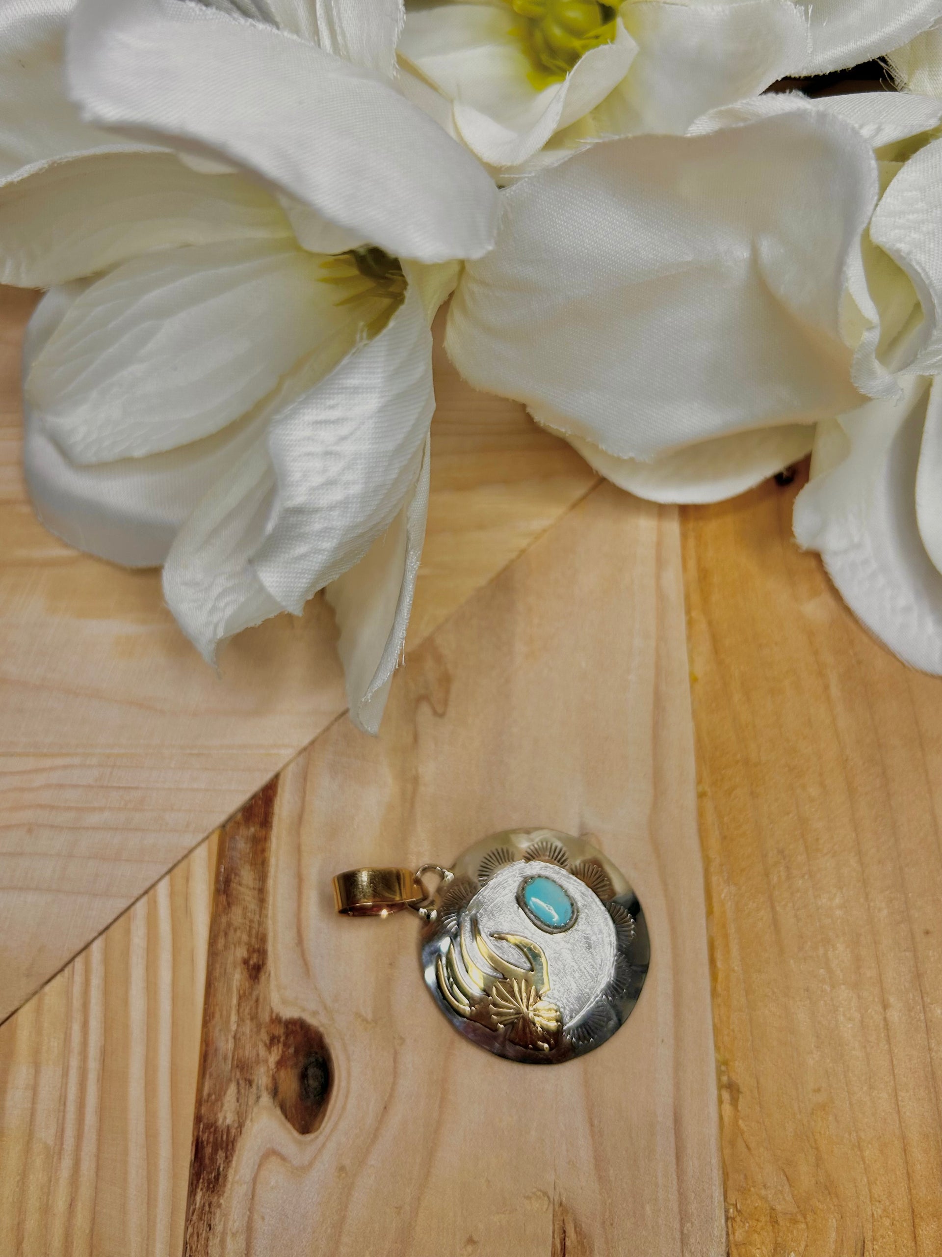 Navajo Made Kingman Turquoise & Sterling Silver Pendant