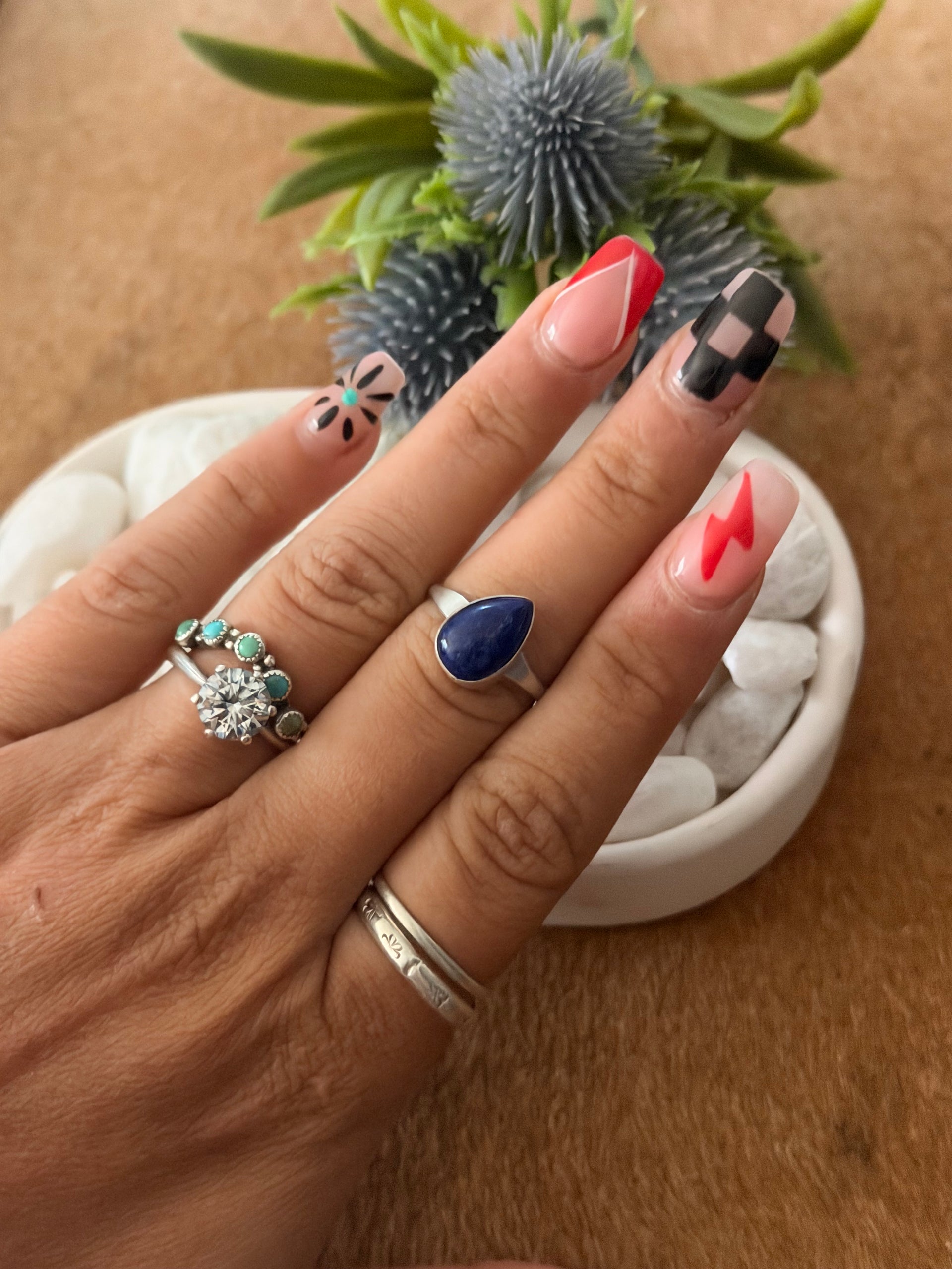 Navajo Made Lapis & Sterling Silver Ring Size 6.75