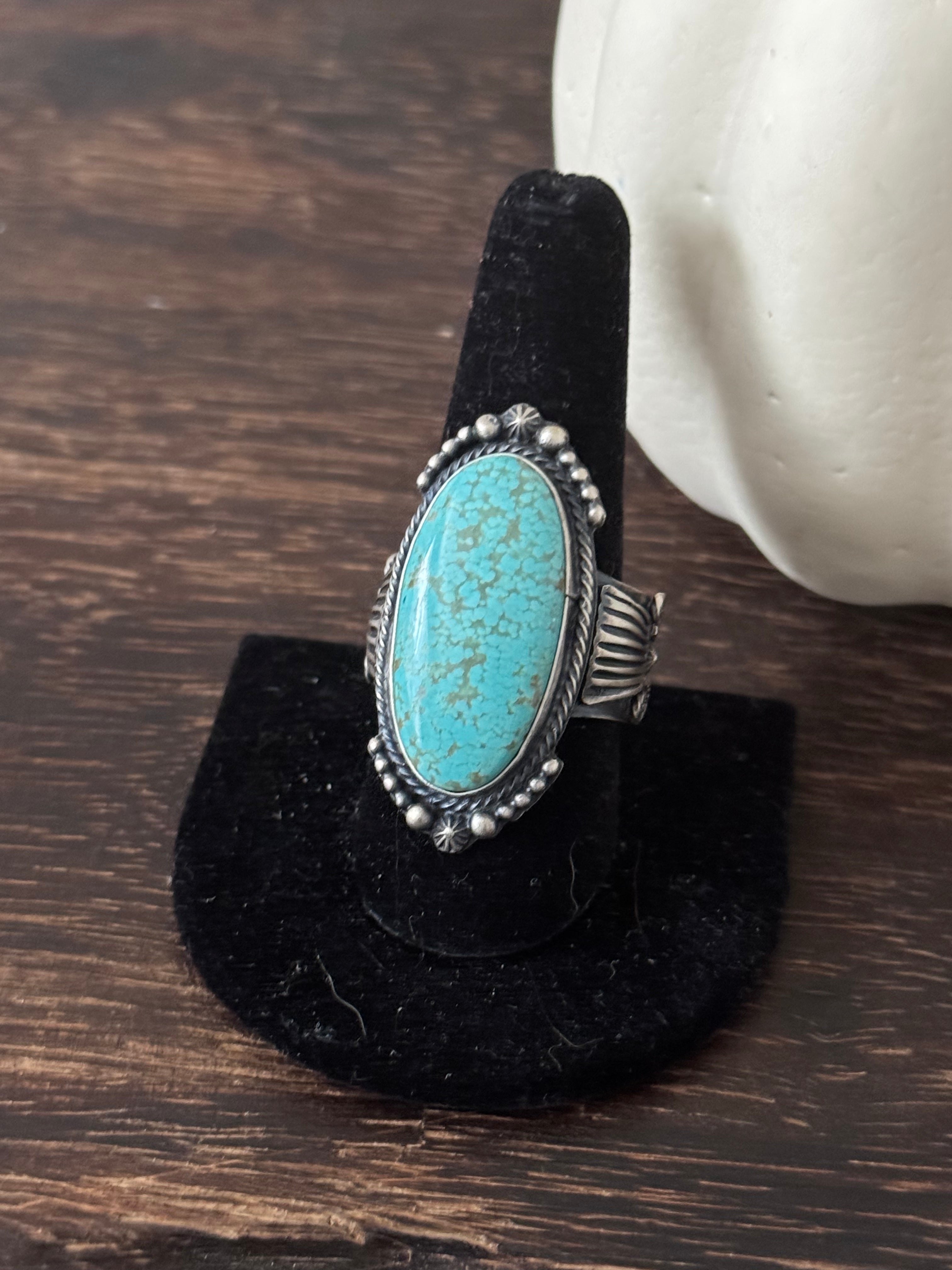 Sheila Tso #8 Turquoise Sterling Silver Ring Size 9.75