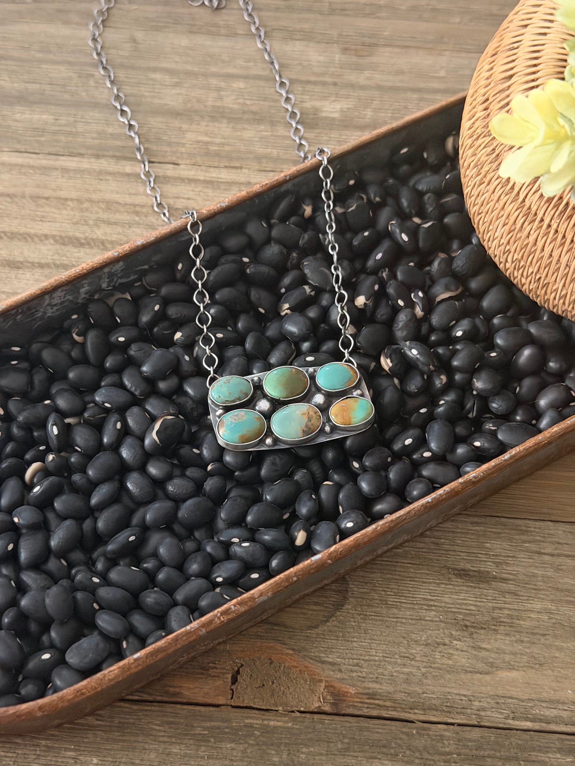 Julie Tso Kingman Turquoise & Sterling Silver Cluster Bar Necklace