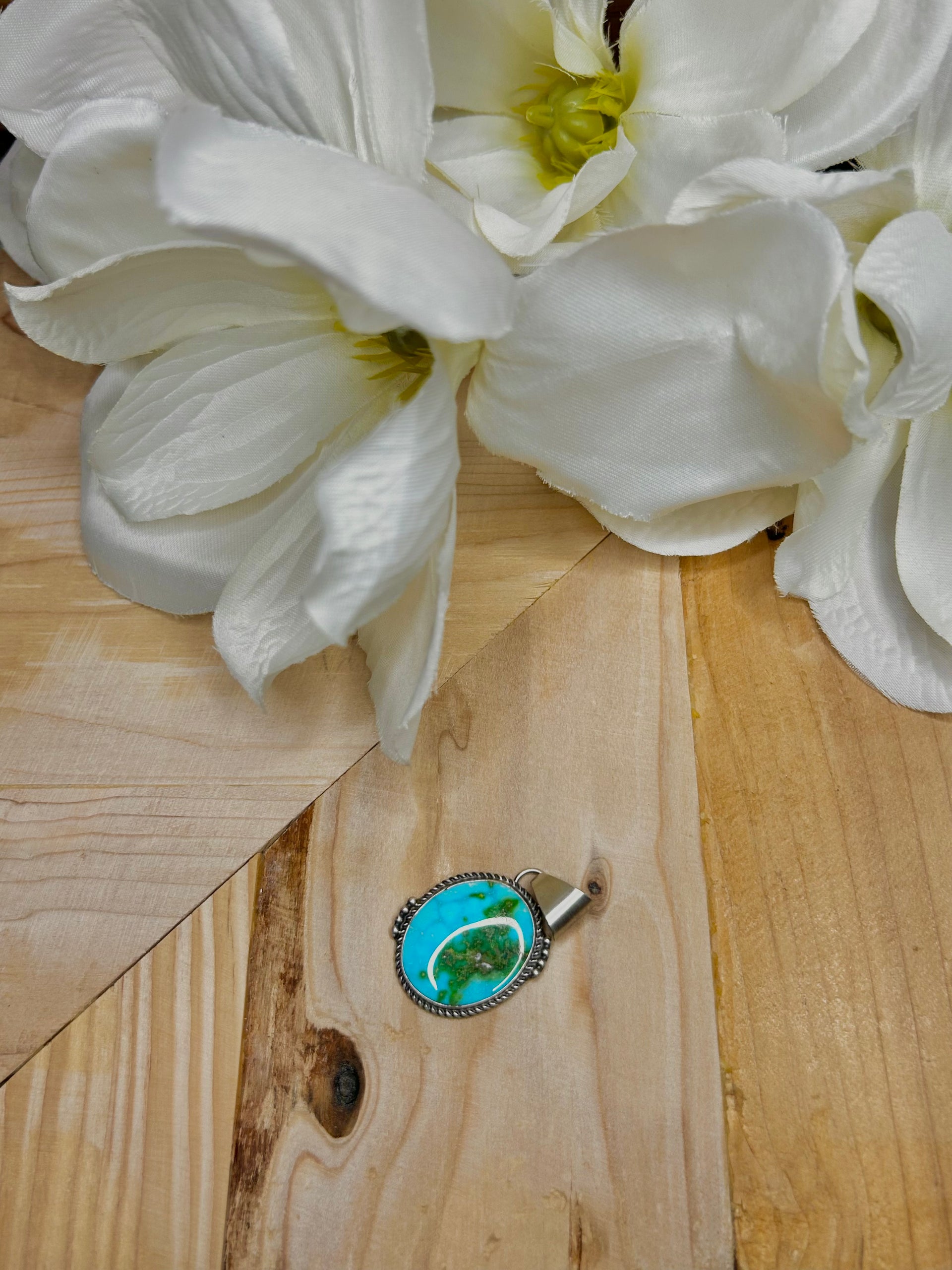 Navajo Made Sonoran Mountain Turquoise & Sterling Silver Pendant