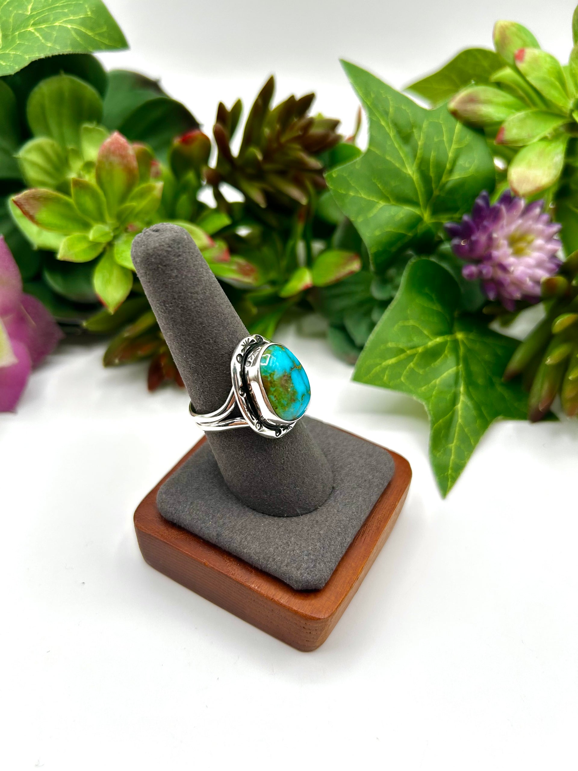 Navajo Made Sonoran Mountain Turquoise & Sterling Silver Ring Size 8.5