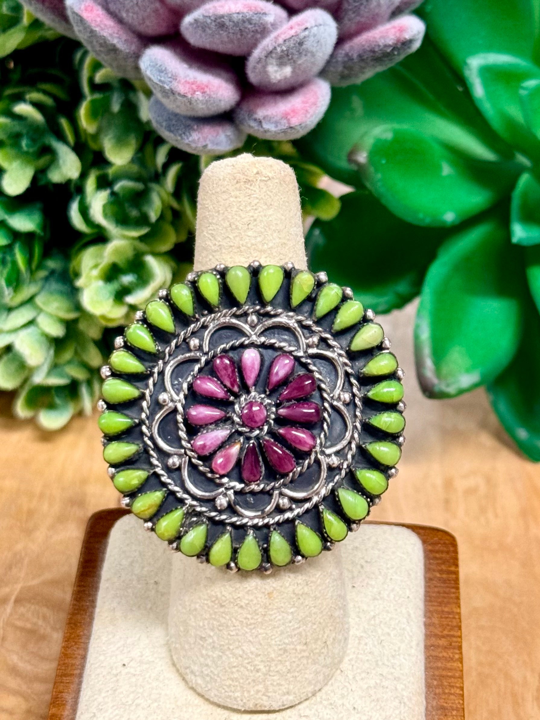 Southwest Handmade Multi Stone & Sterling Silver Ring Size 8.5