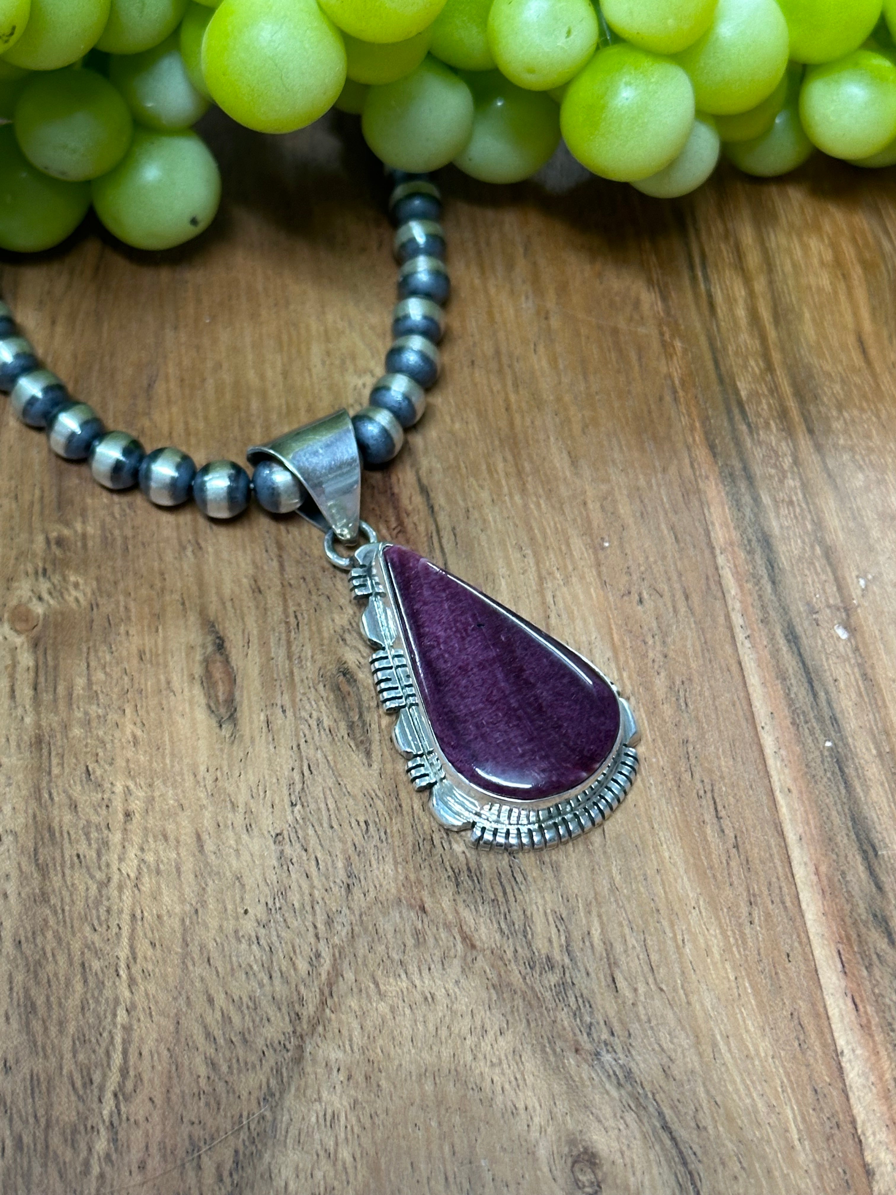 Navajo Made Purple Spiny Oyster & Sterling Silver Pendant