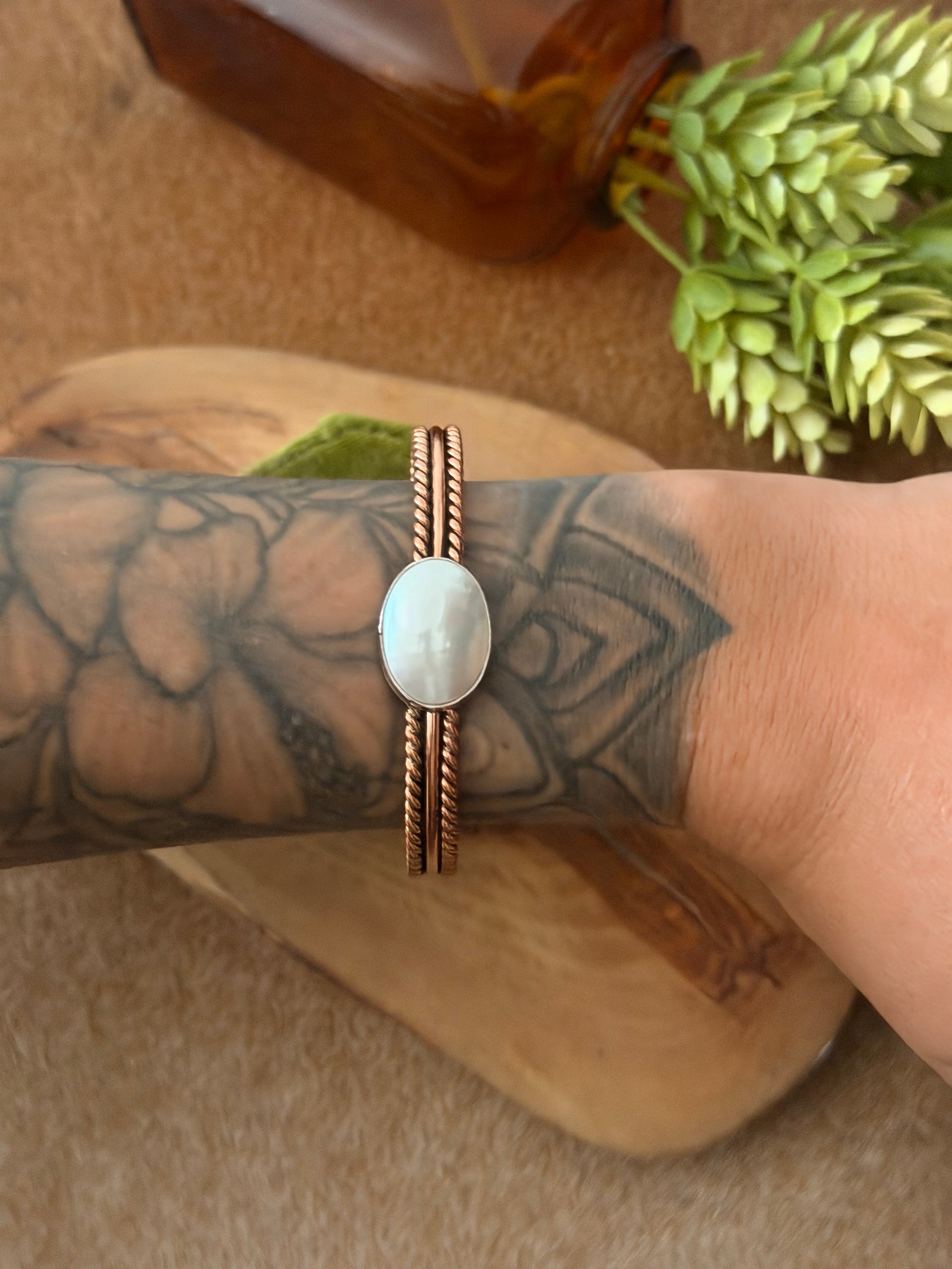 Navajo Made Fresh Water Pearl & Copper Cuff Bracelet