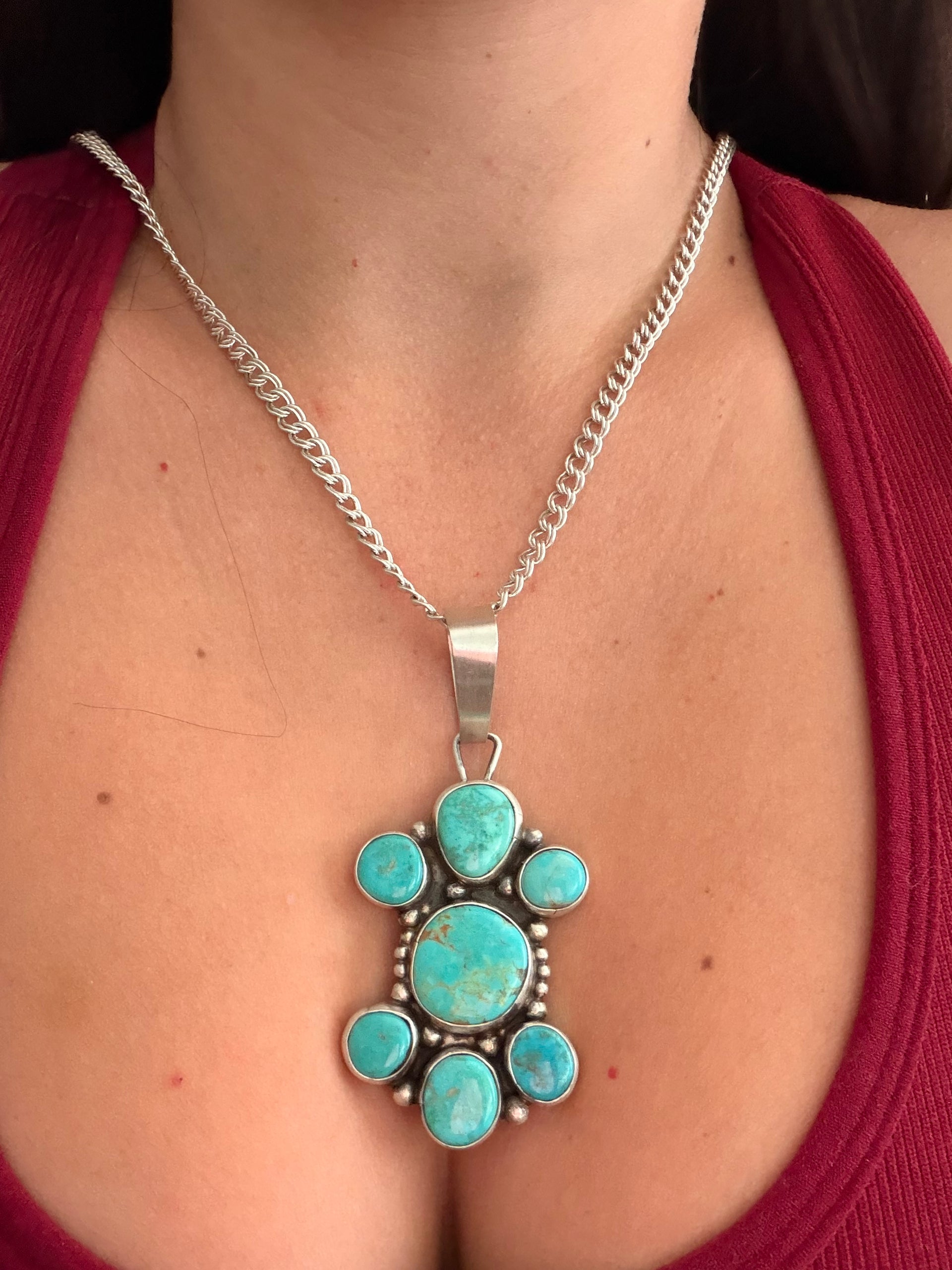 Sheila Becenti Royston Turquoise & Sterling Silver Cluster Pendant