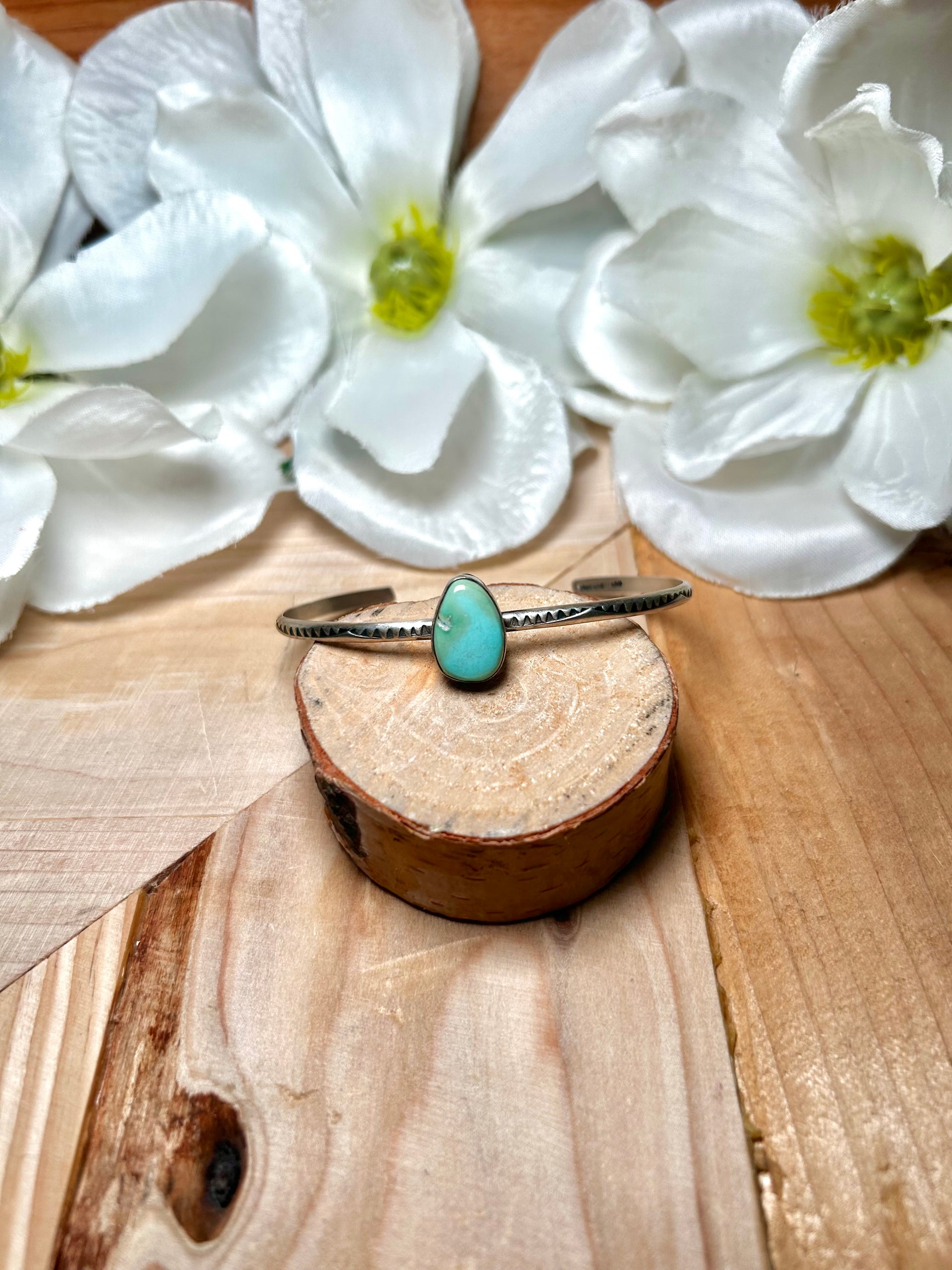 Navajo Made Sonoran Gold Turquoise & Sterling Silver Cuff Bracelet