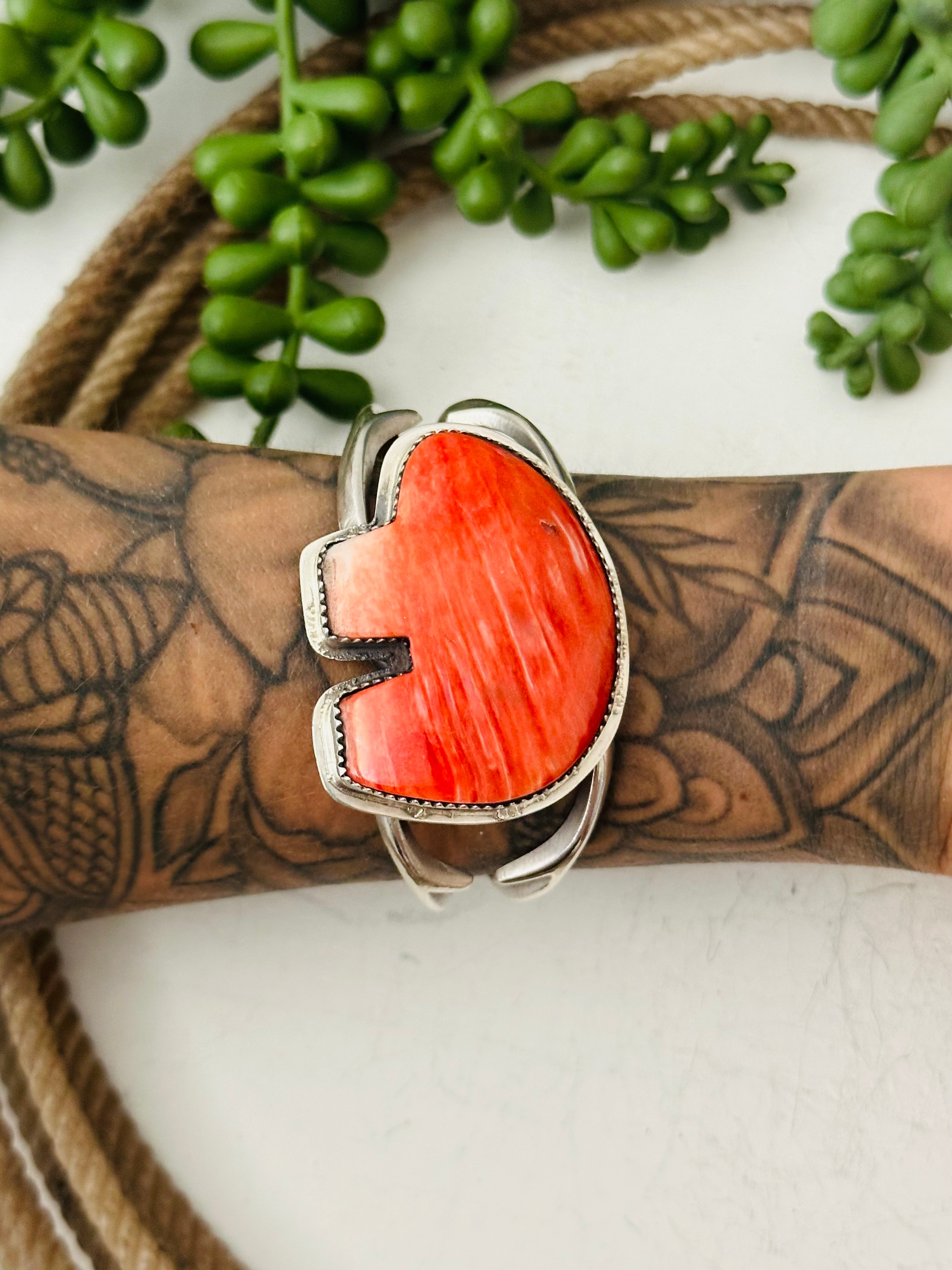 Navajo Made Spiny Oyster & Sterling Silver Cuff Bracelet