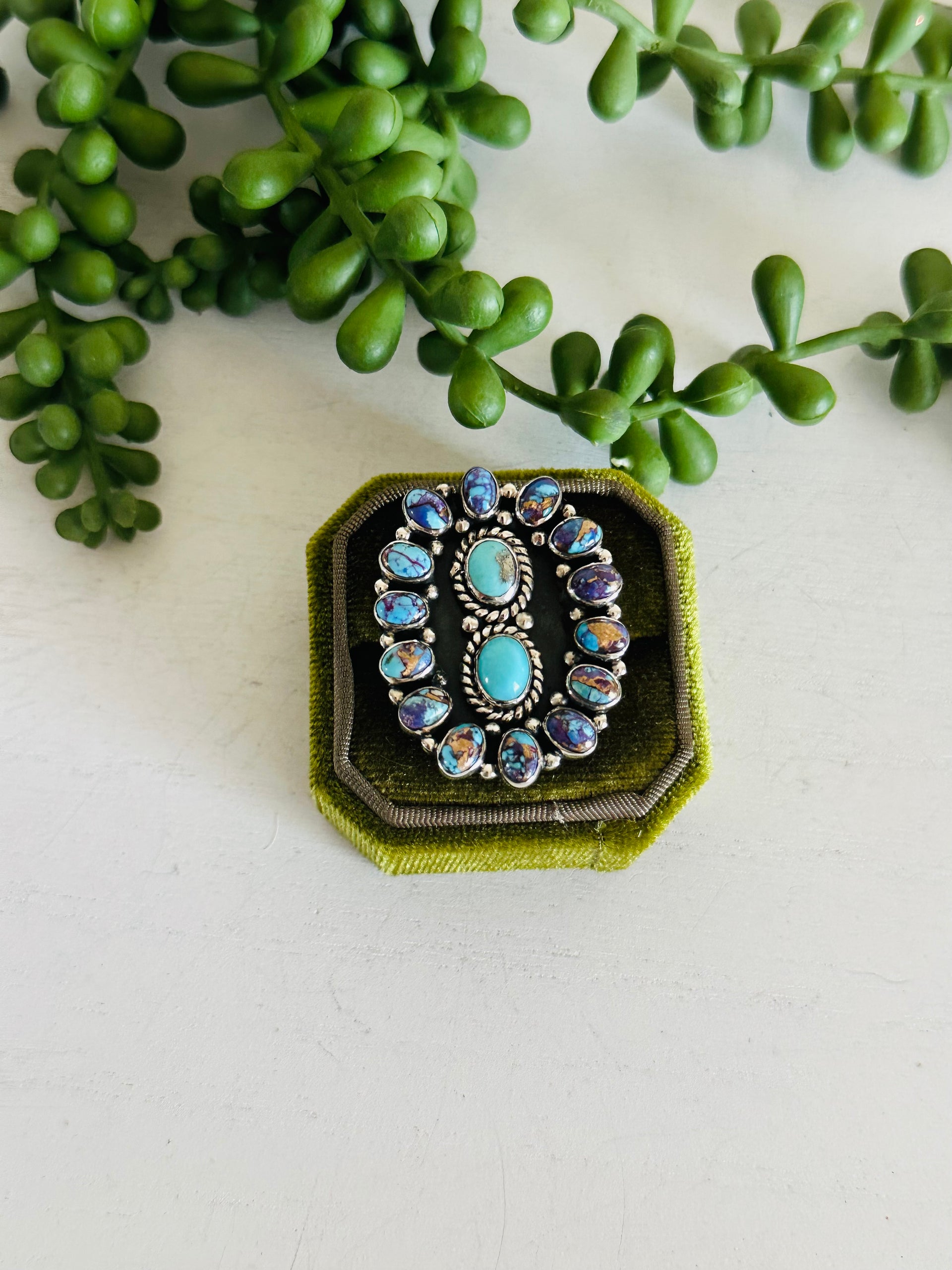 Southwest Handmade Multi Stone & Sterling Silver Adjustable Cluster Ring