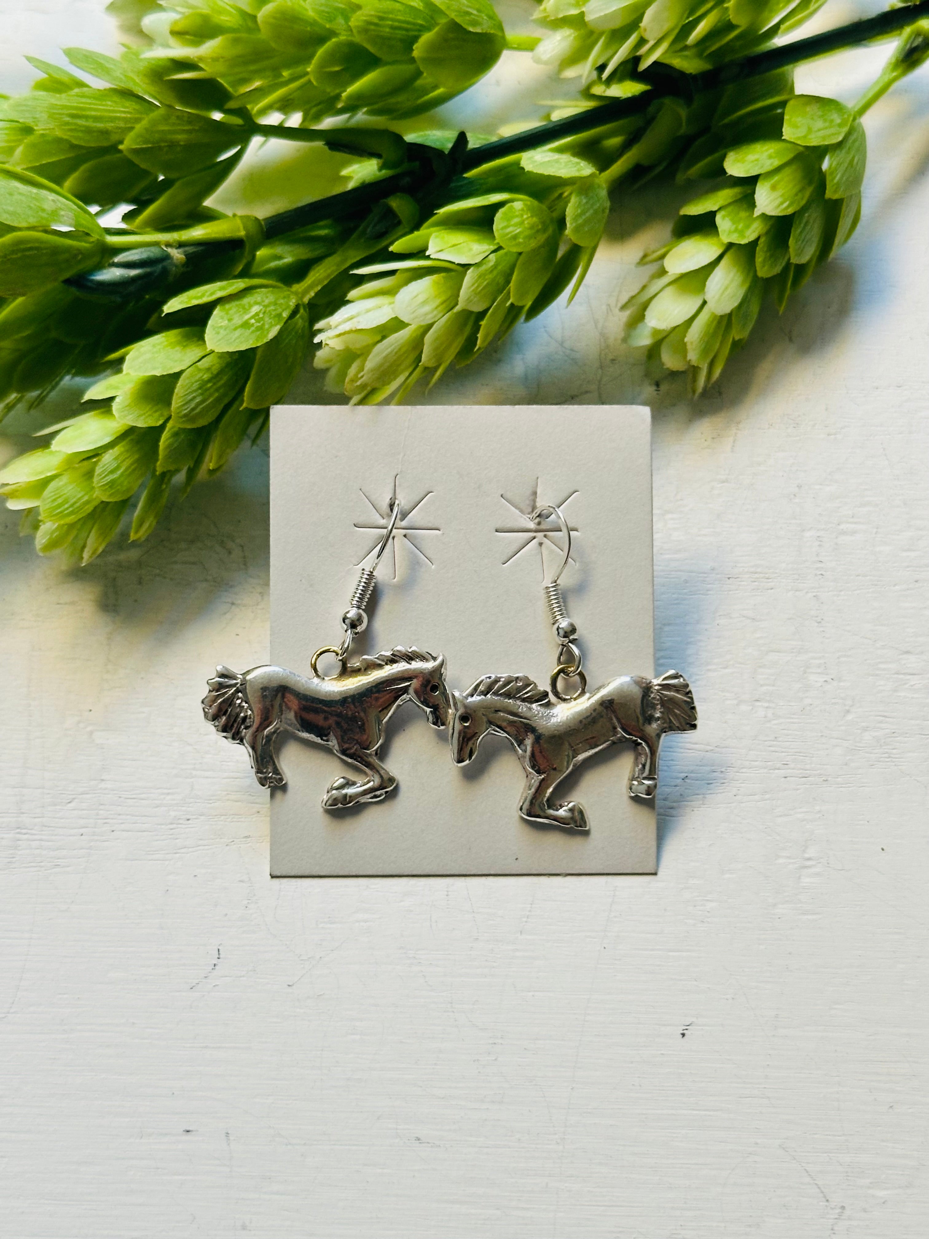 Navajo Made Sterling Silver Dangle Horse Earrings