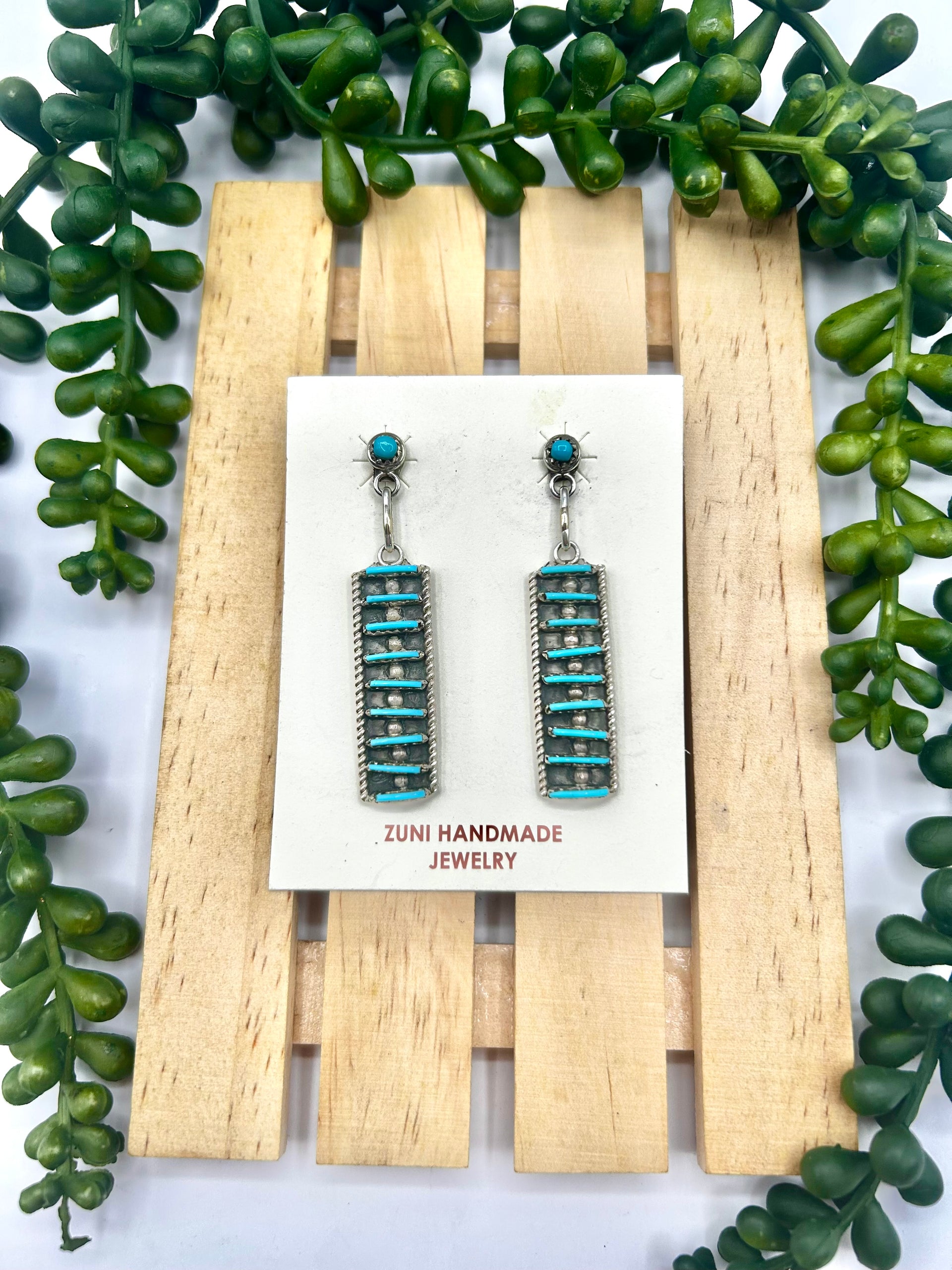 Zuni Made Kingman Turquoise & Sterling Silver Post Earrings
