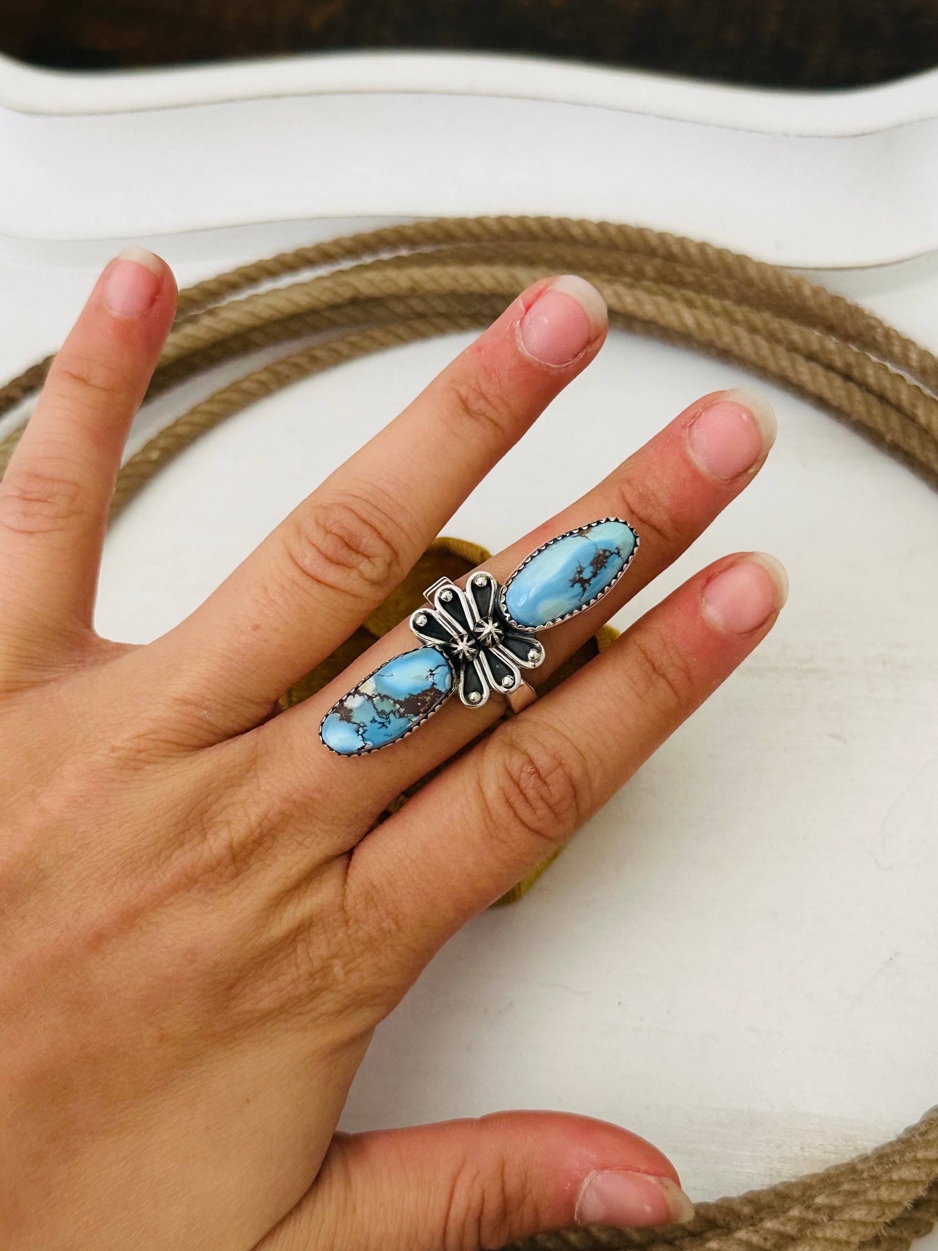 Southwest Handmade Golden Hills Turquoise & Sterling Silver Adjustable Ring