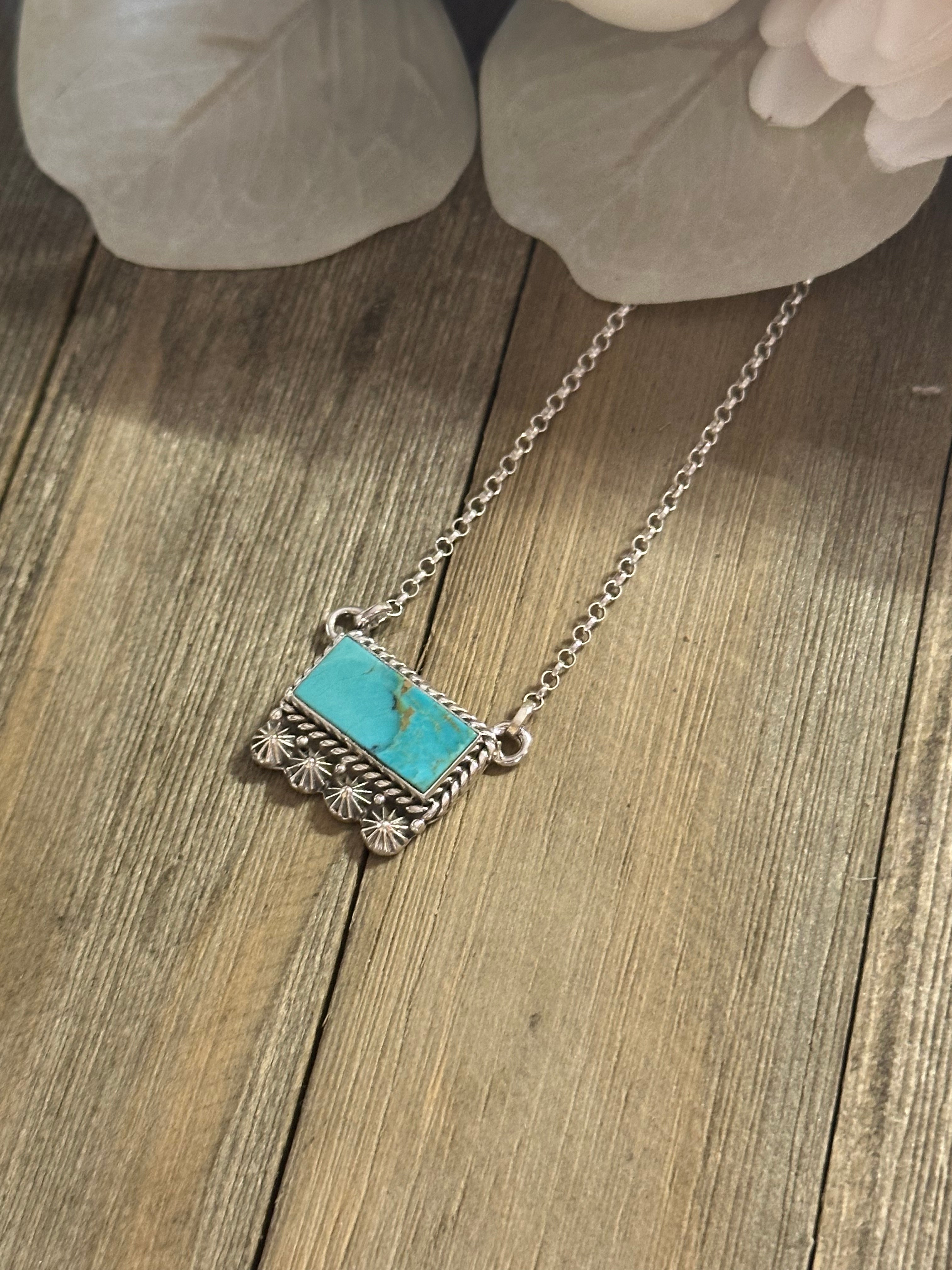 Southwest Handmade Kingman Turquoise & Sterling Silver Bar Necklace