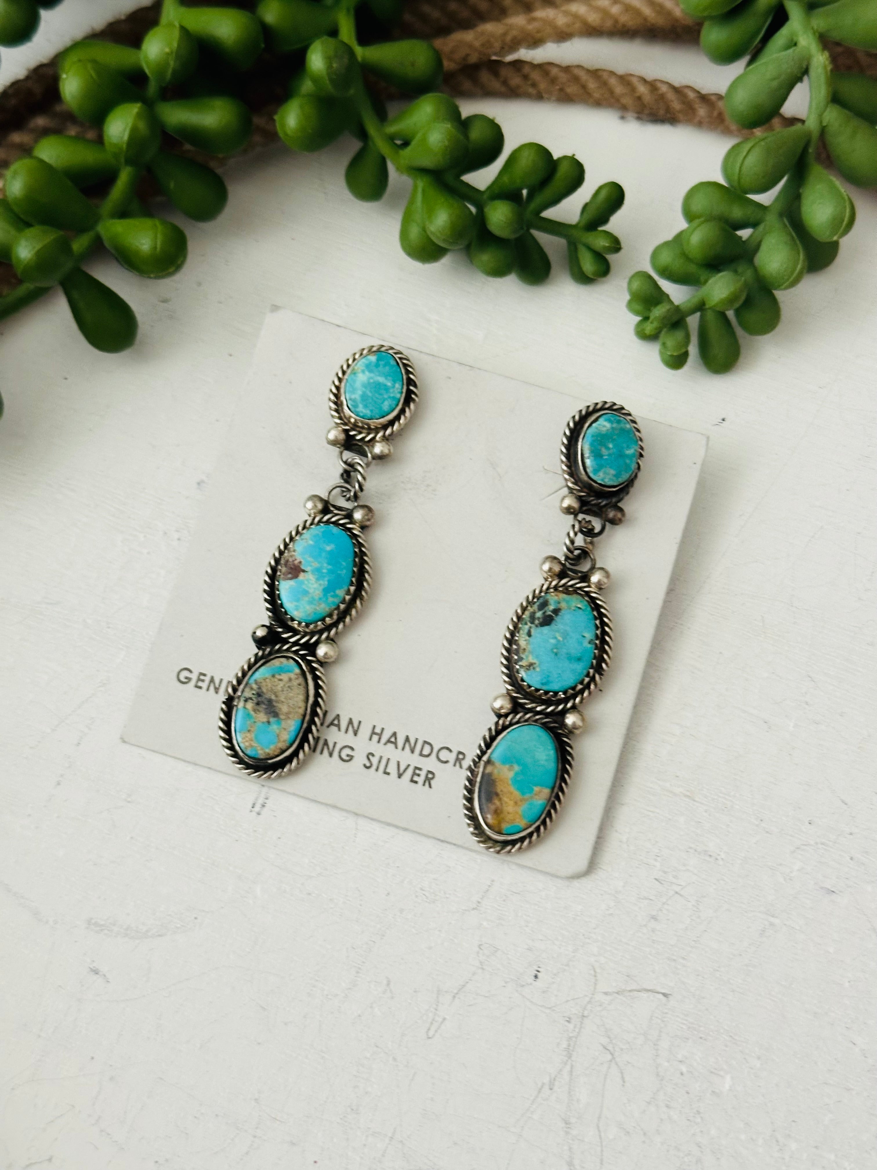 Jacqueline Silver Royston Turquoise & Sterling Silver Post Dangle Earrings