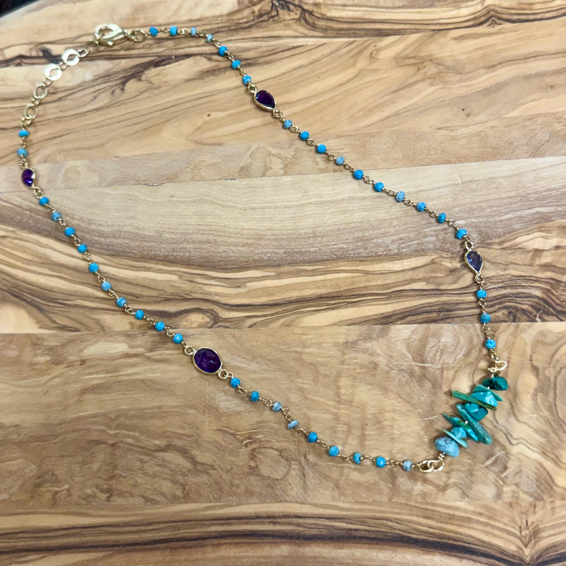 Eileen Quezada Kingman Turquoise & Amethyst 14k Gold Plated Sterling Silver Necklace