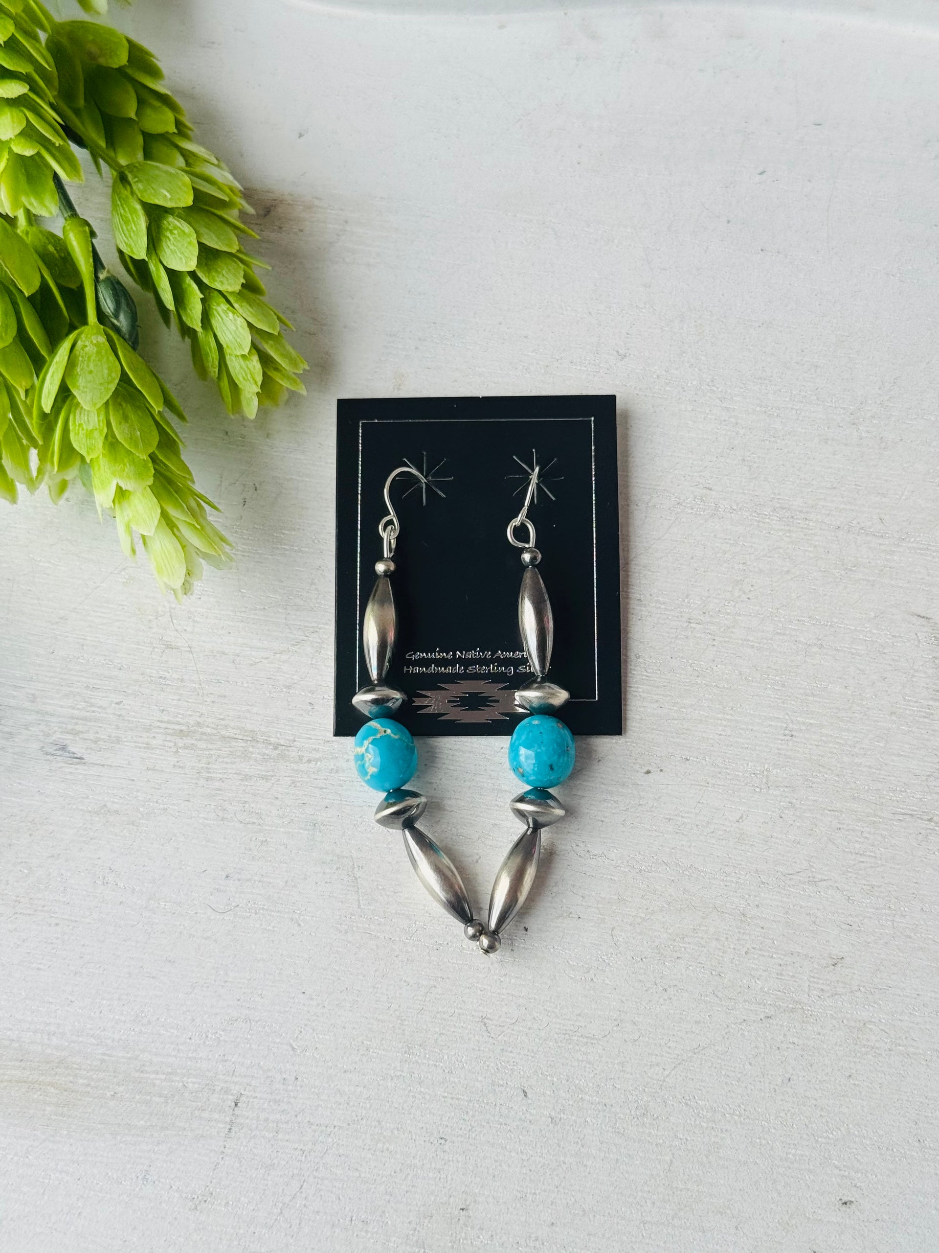 Navajo Strung Kingman Turquoise & Sterling Silver Pearls Dangle Earrings
