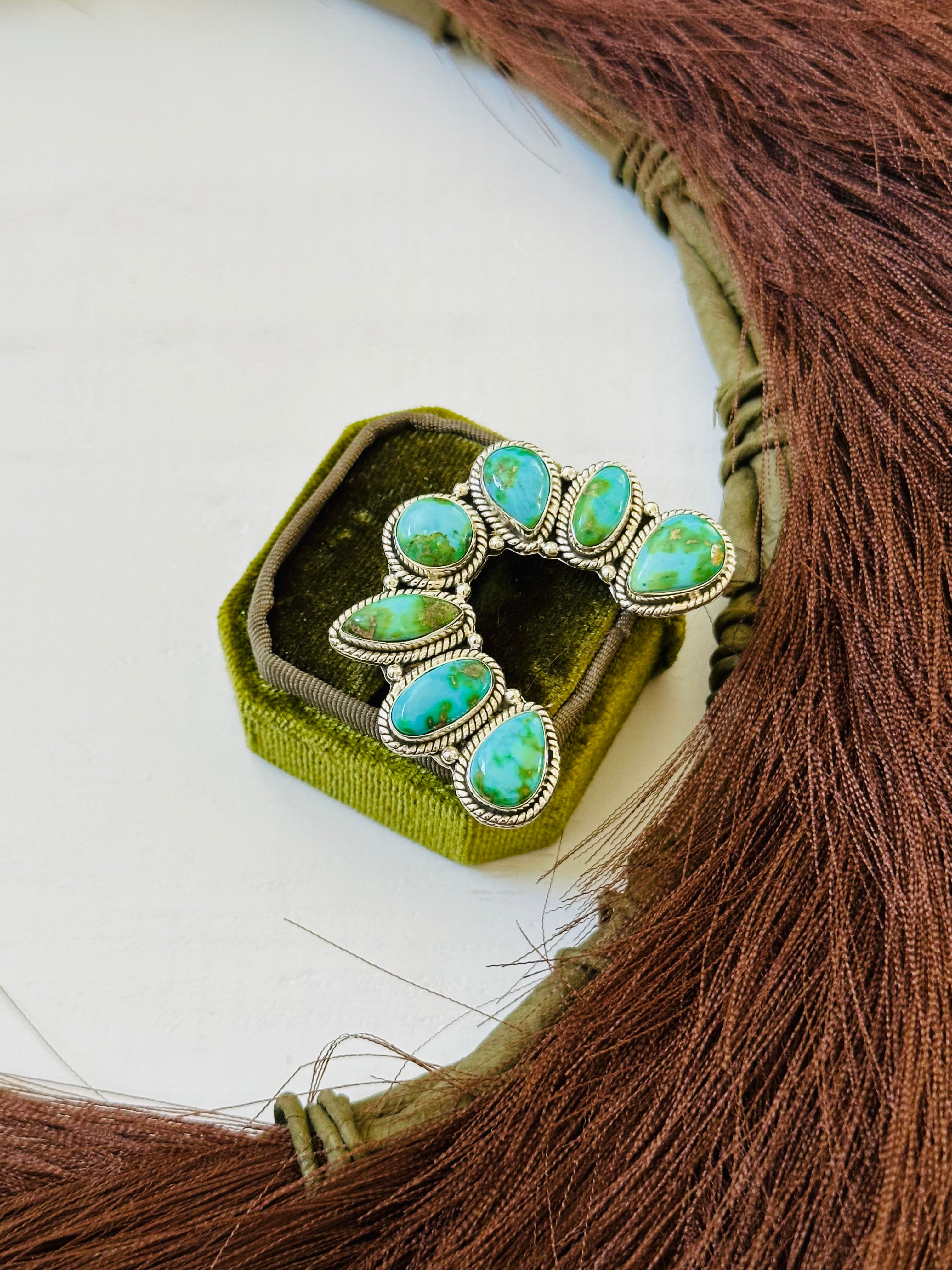 TTD “Chance” Sonoran Mountain Turquoise & Sterling Silver Adjustable Cluster Naja Ring