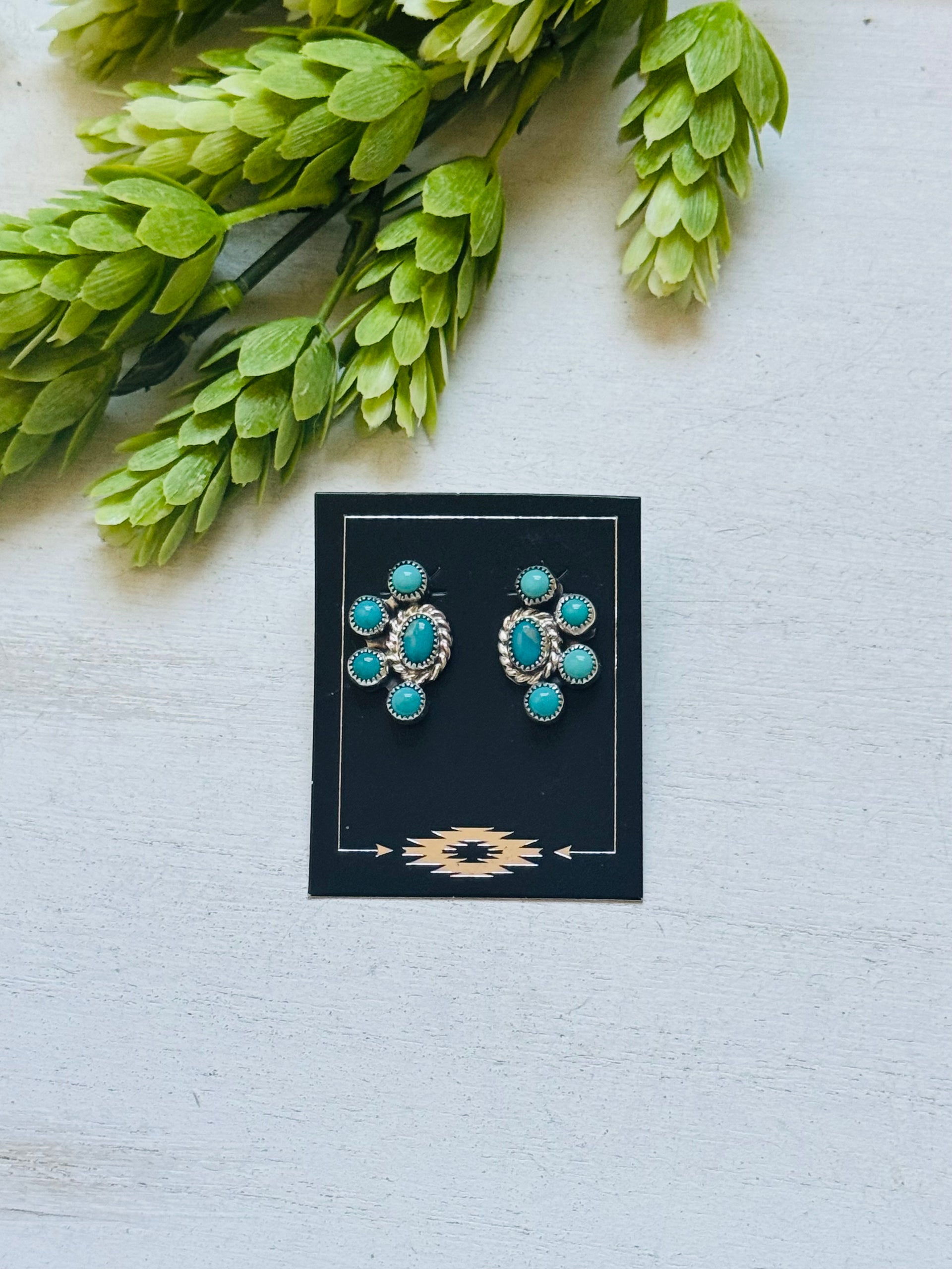 Navajo Made Kingman Turquoise & Sterling Silver Post Earrings