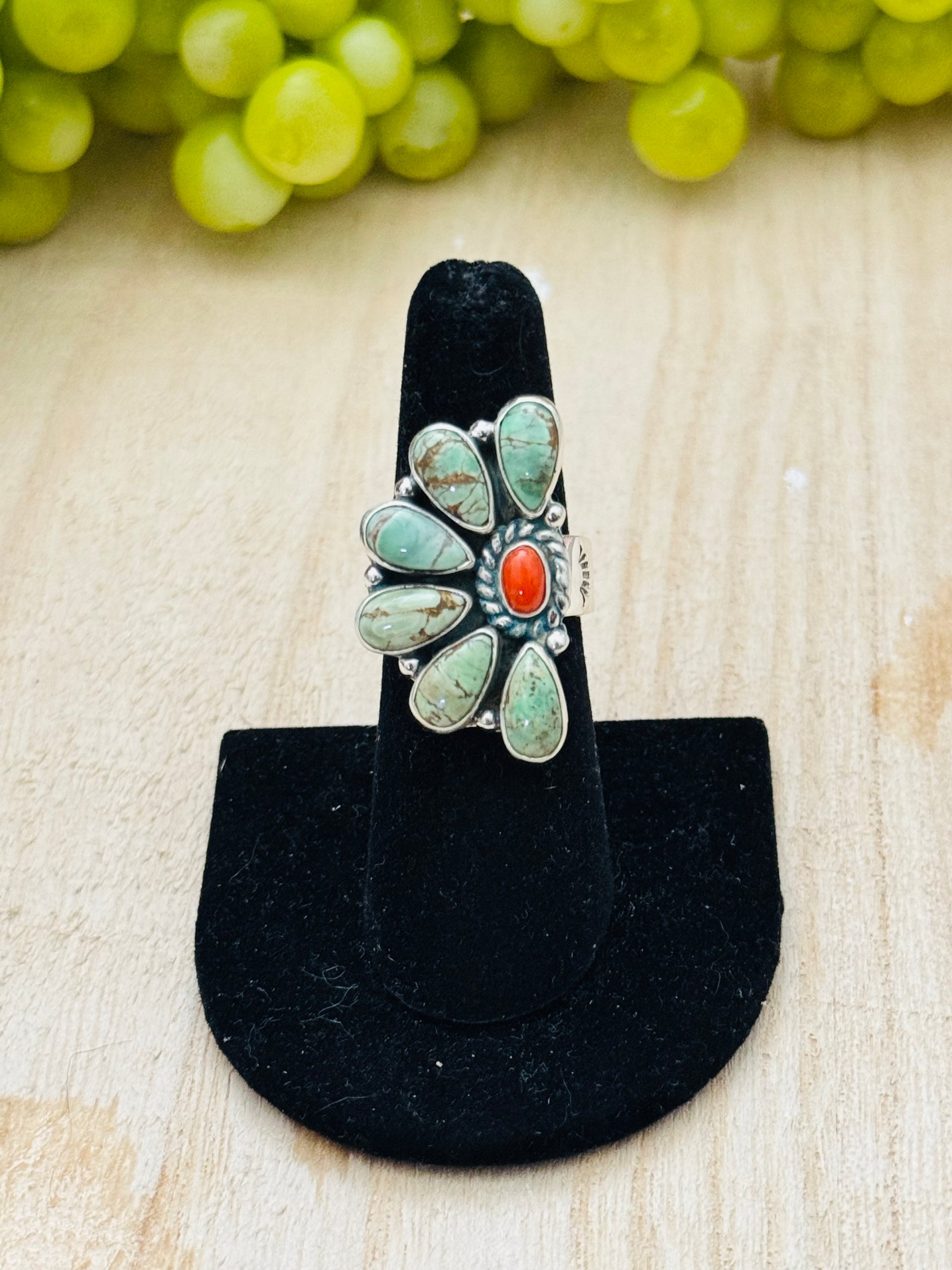 Southwest Handmade Multi Stone & Sterling Silver Adjustable Cluster Ring