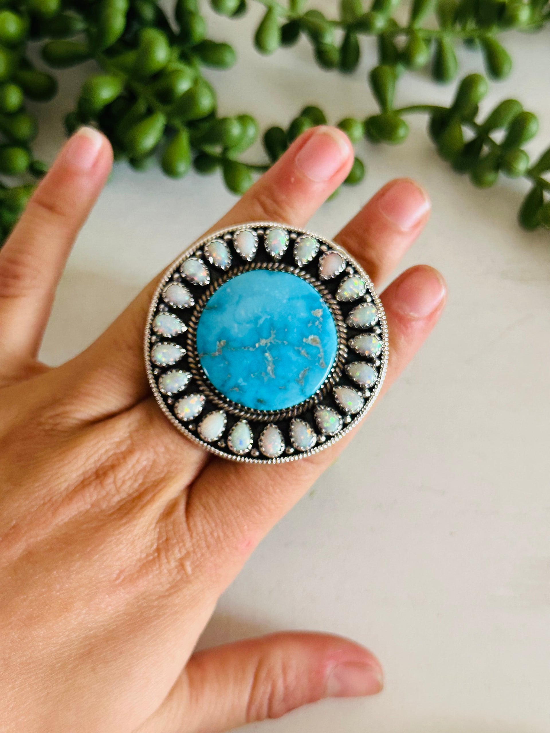 Southwest Handmade Multi Stone & Sterling Silver Adjustable Cluster Ring