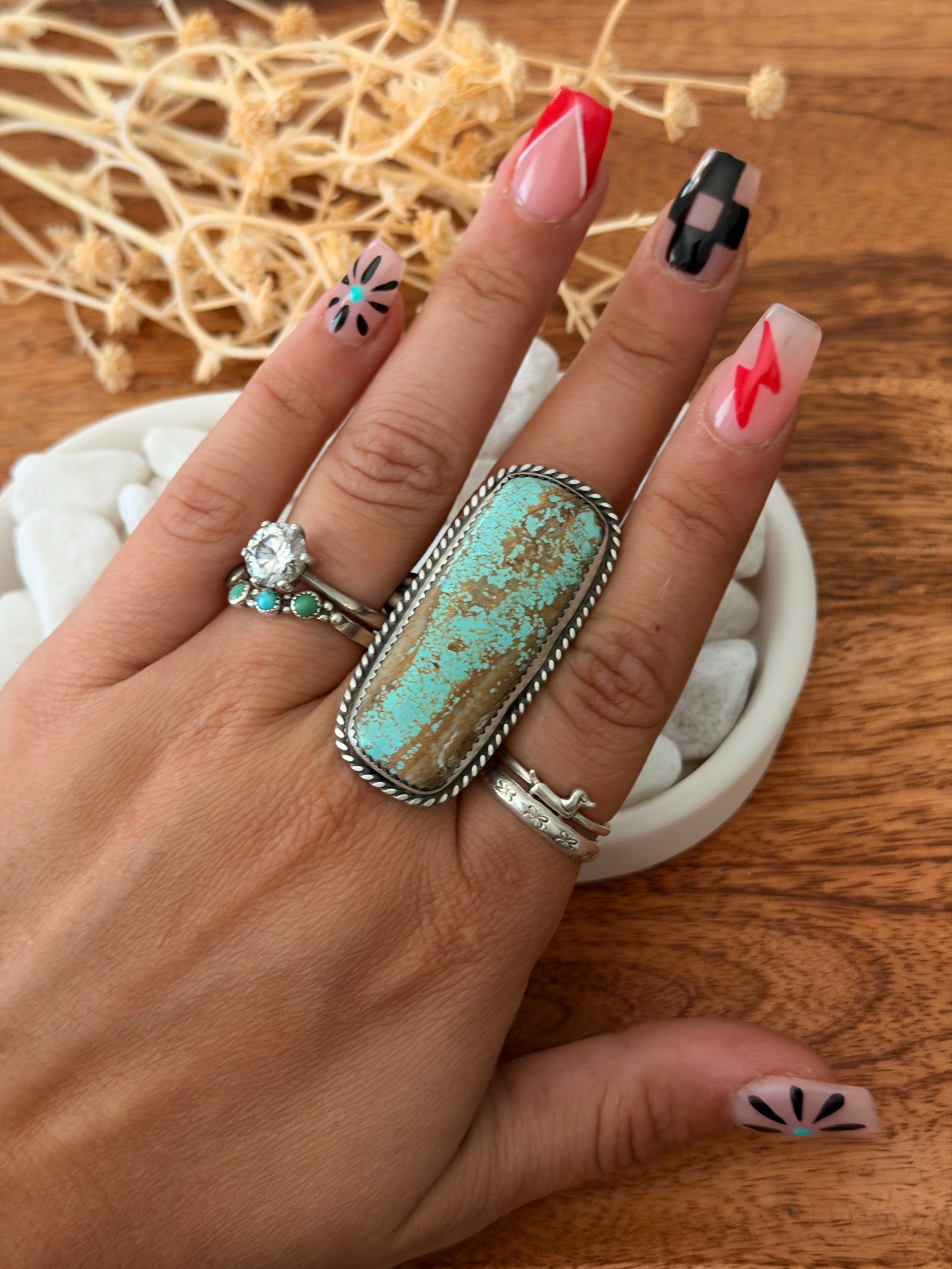 Leslie Nez Mine 8 Turquoise & Sterling Silver Adjustable Ring