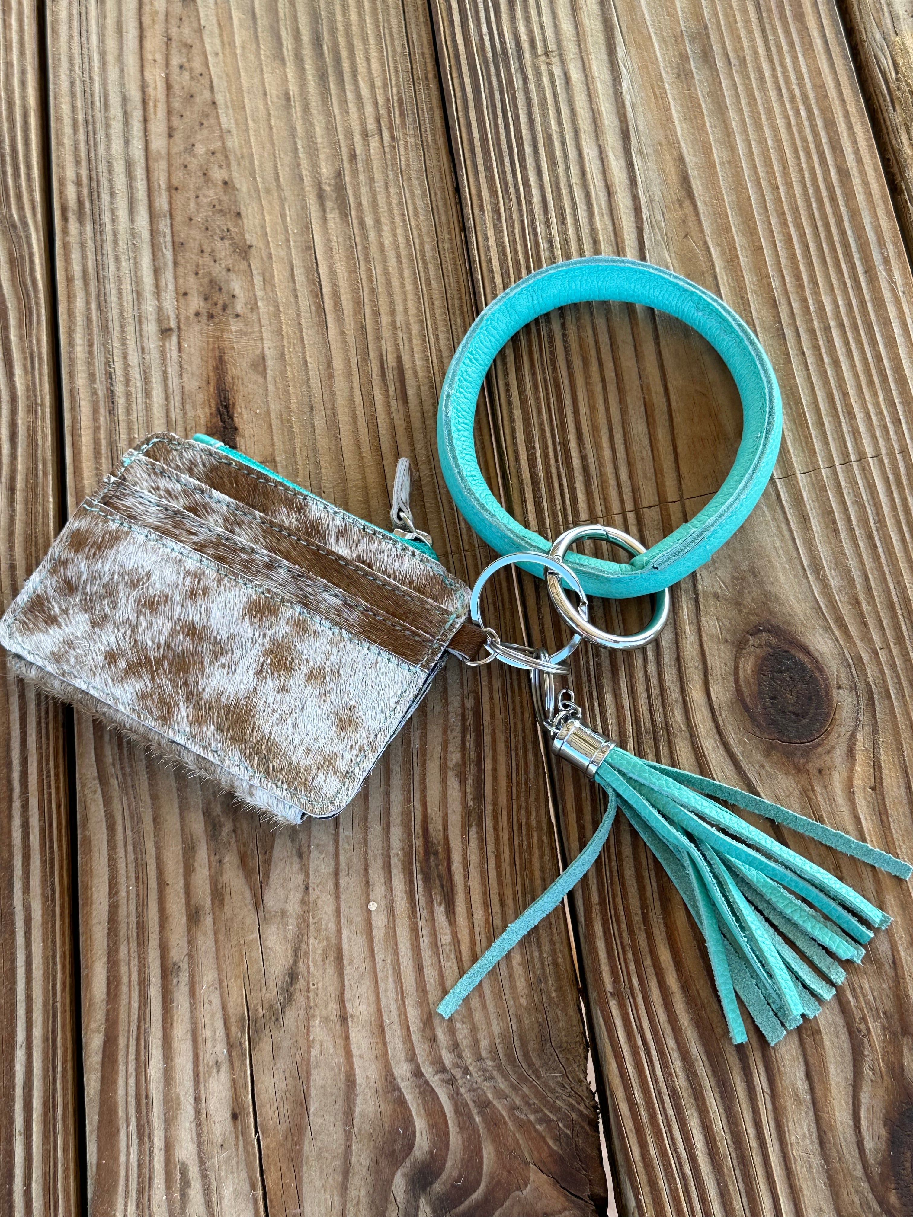 Genuine Leather & Cowhide Wristlet Card Holder