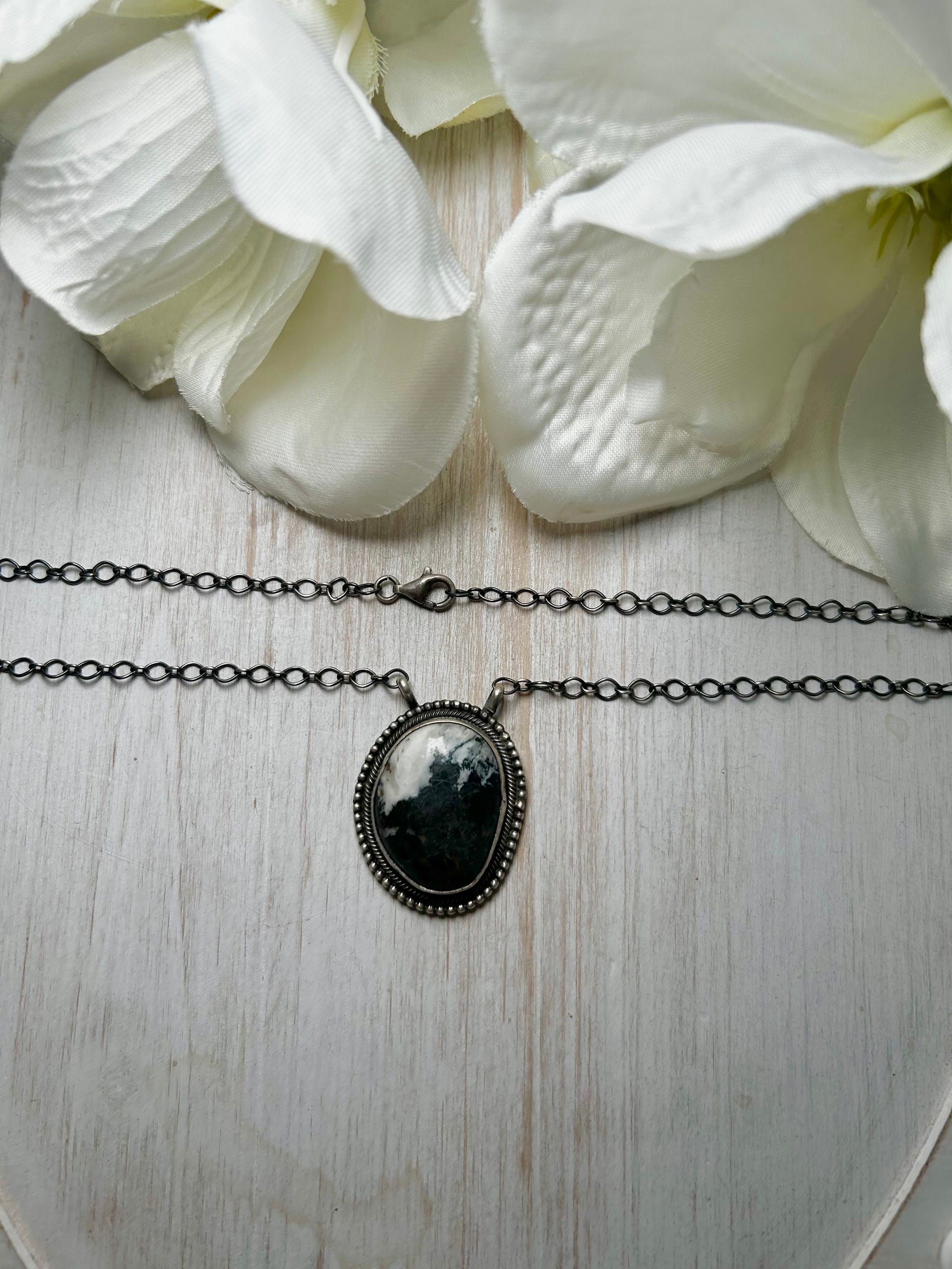 Navajo Made White Buffalo & Sterling Silver Necklace