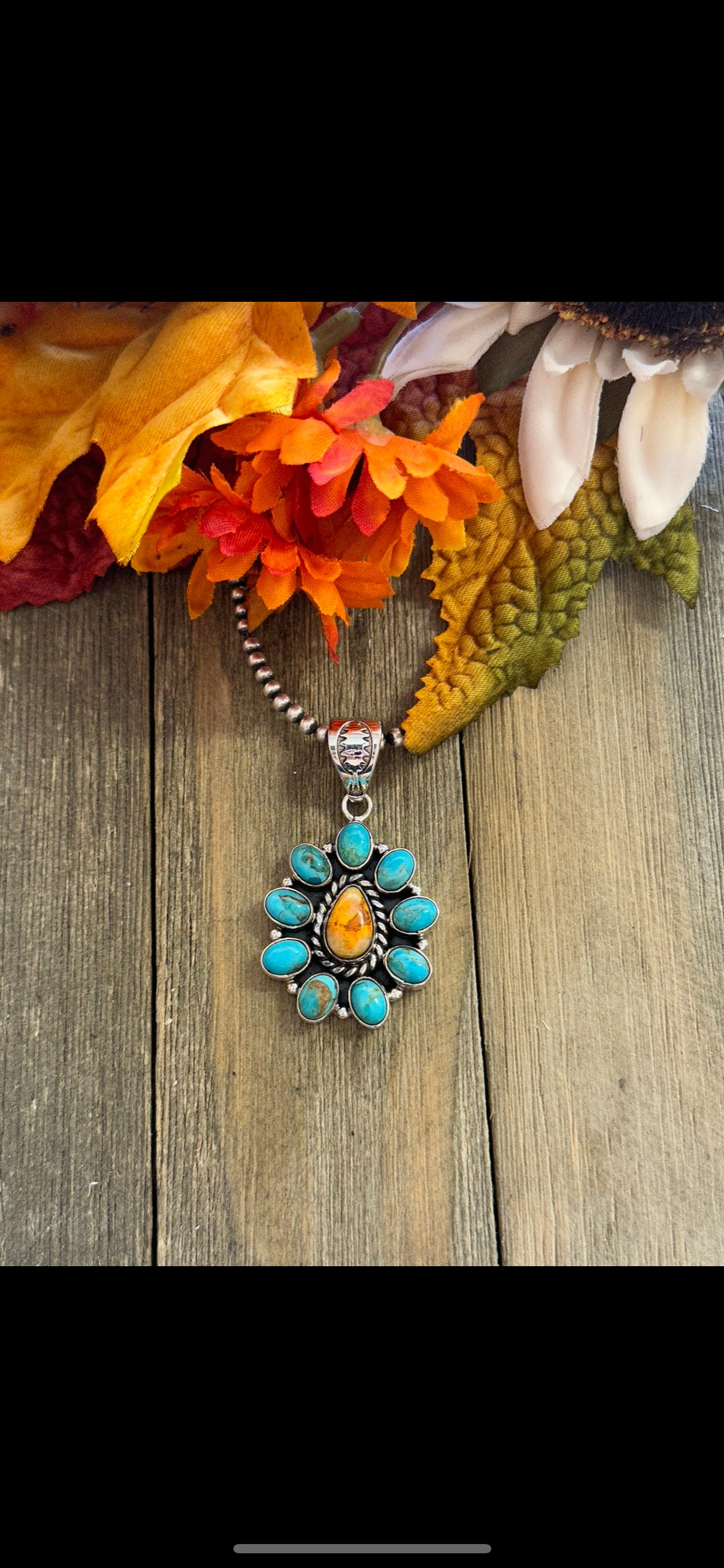 Southwest Handmade Multi Stone & Sterling Silver Cluster Pendant