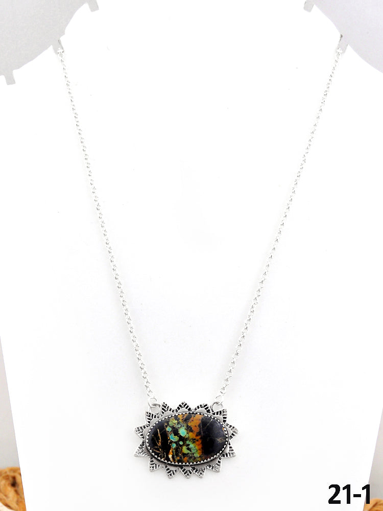 Southwest Made Black Jack Turquoise & Sterling Silver Necklace