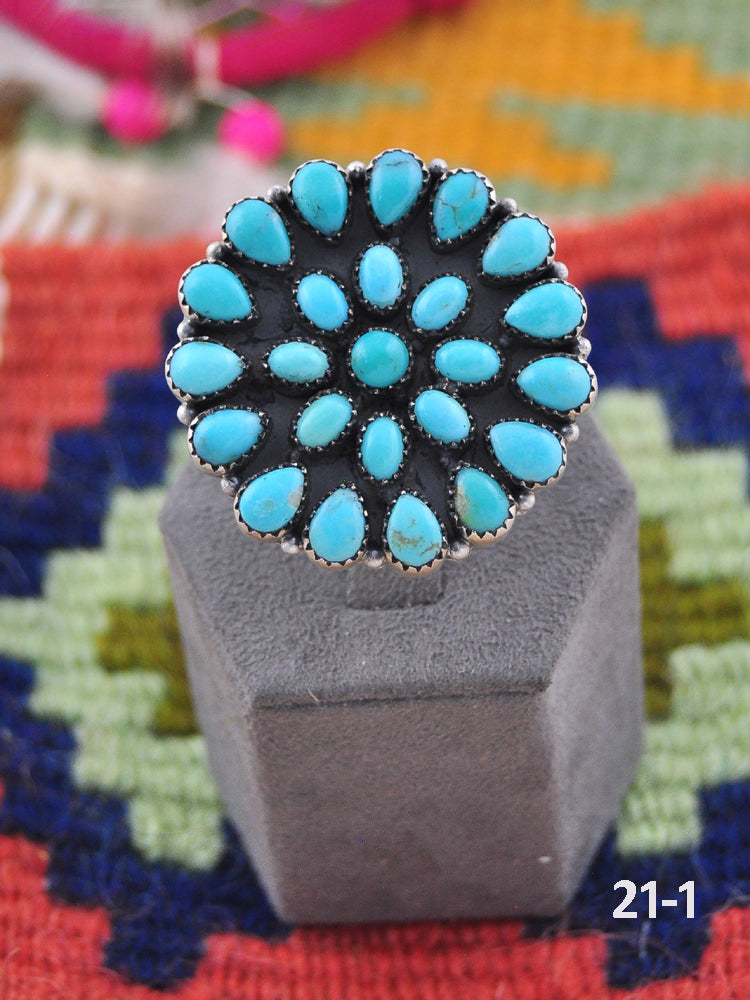 Southwest Made Kingman Turquoise & Sterling Silver Adjustable Ring